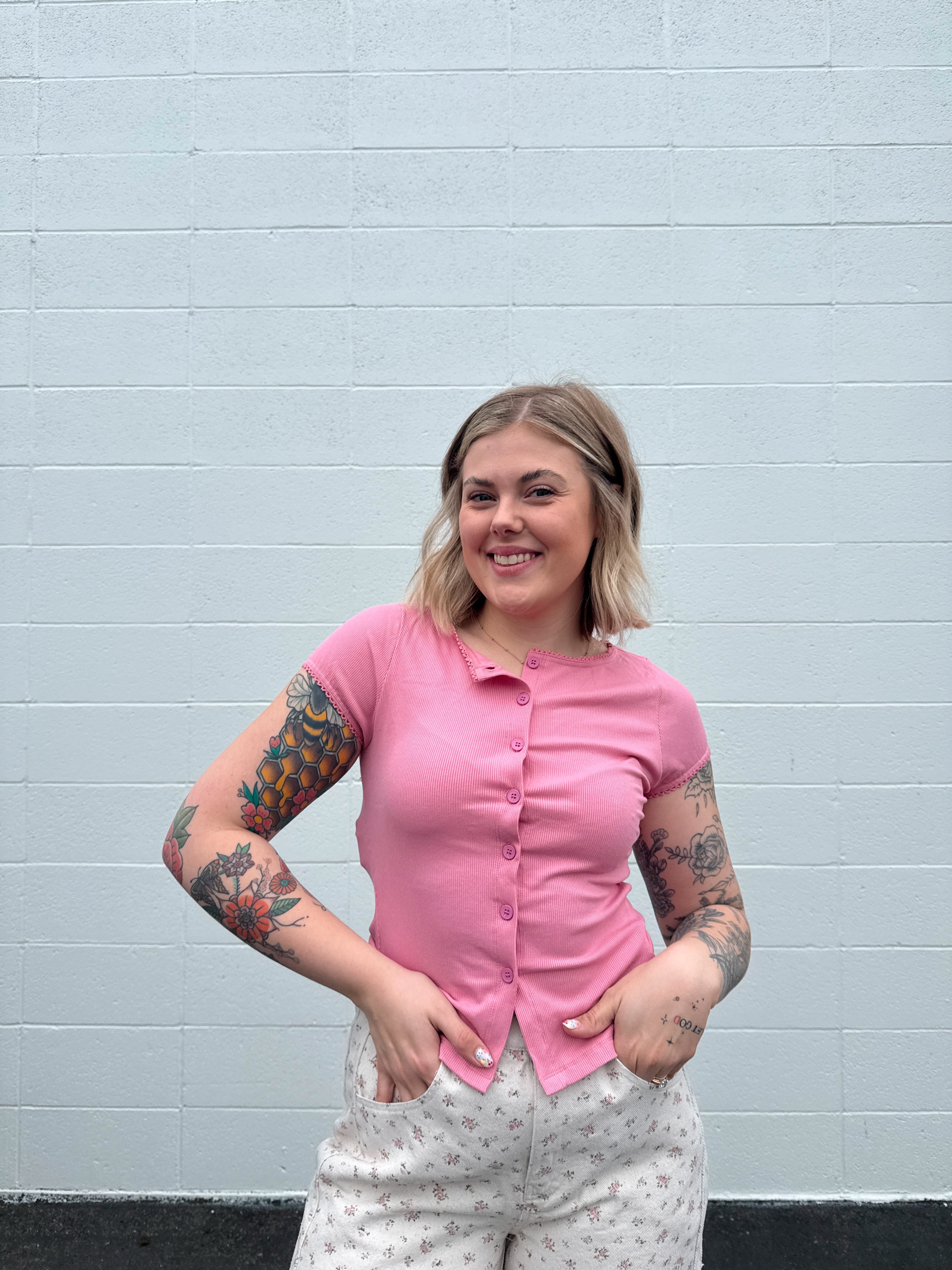 Lettuce Hem Button Front Top - New Colors