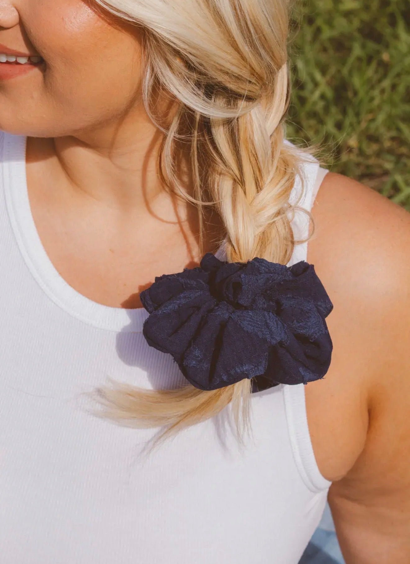 Navy Textured Jumbo Scrunchie