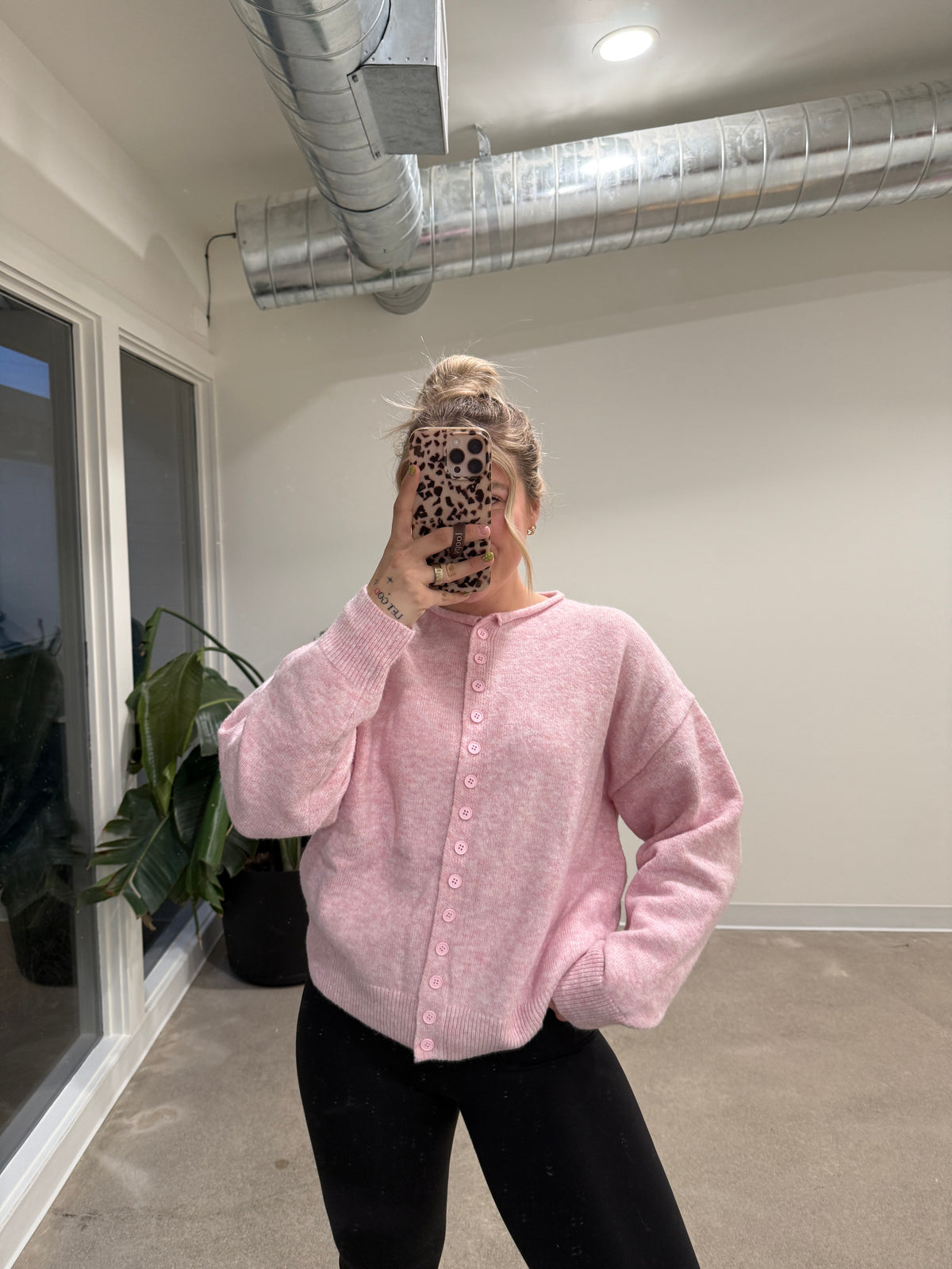 Baby Pink Button Down Cardigan