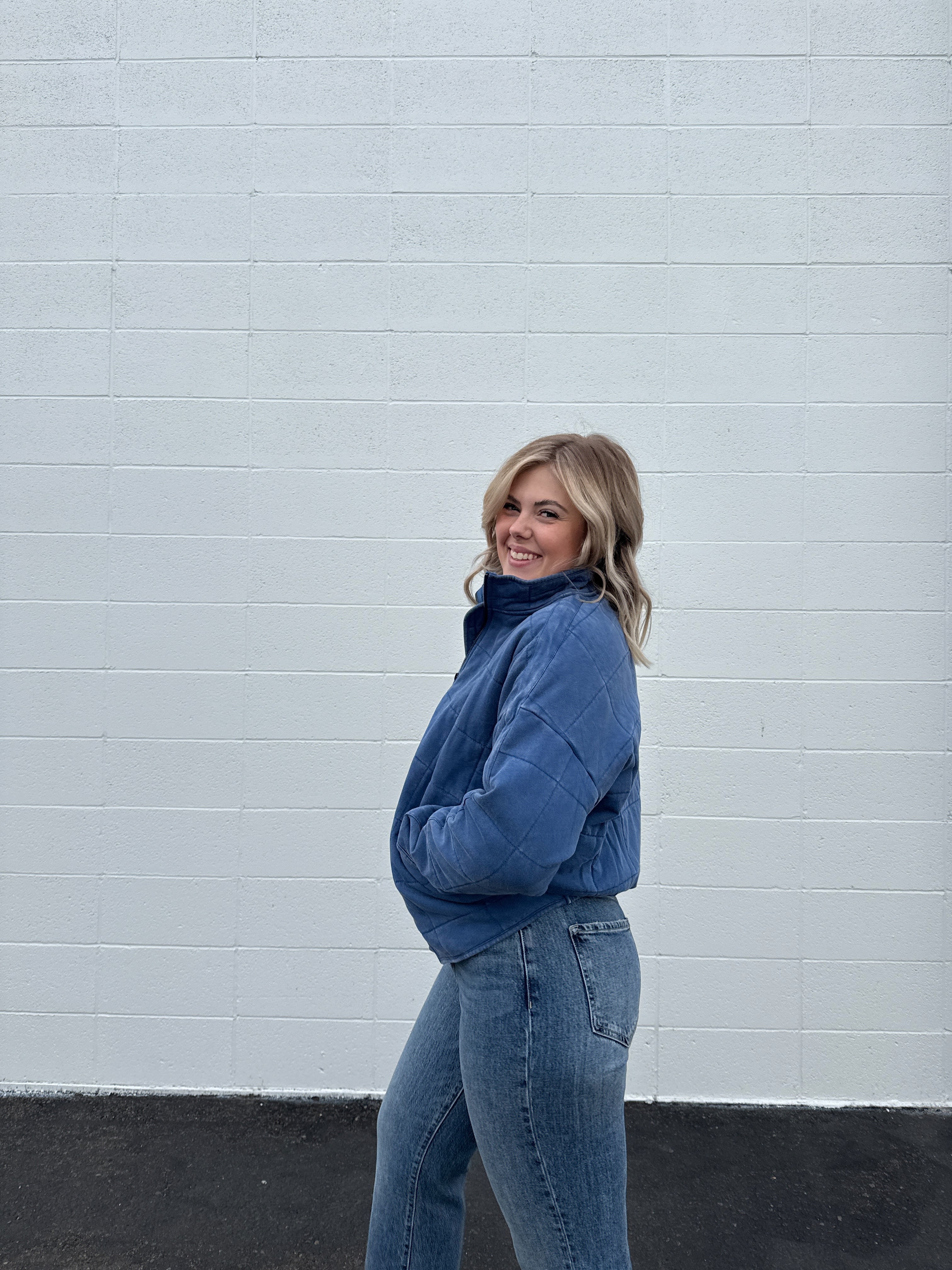 Wild + Free Quilted Jacket - Denim Blue