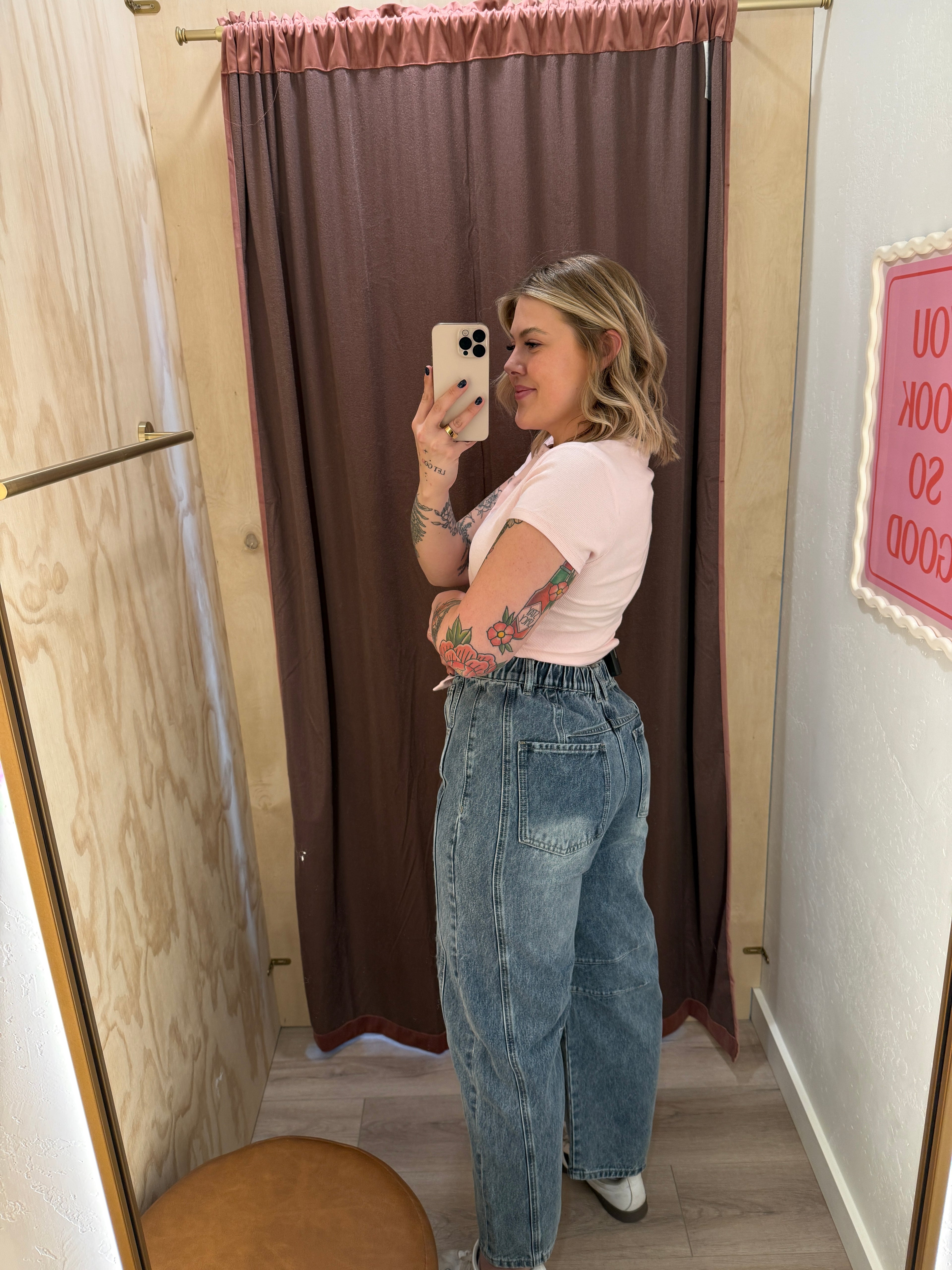 Embroidered Denim Barrel Jeans