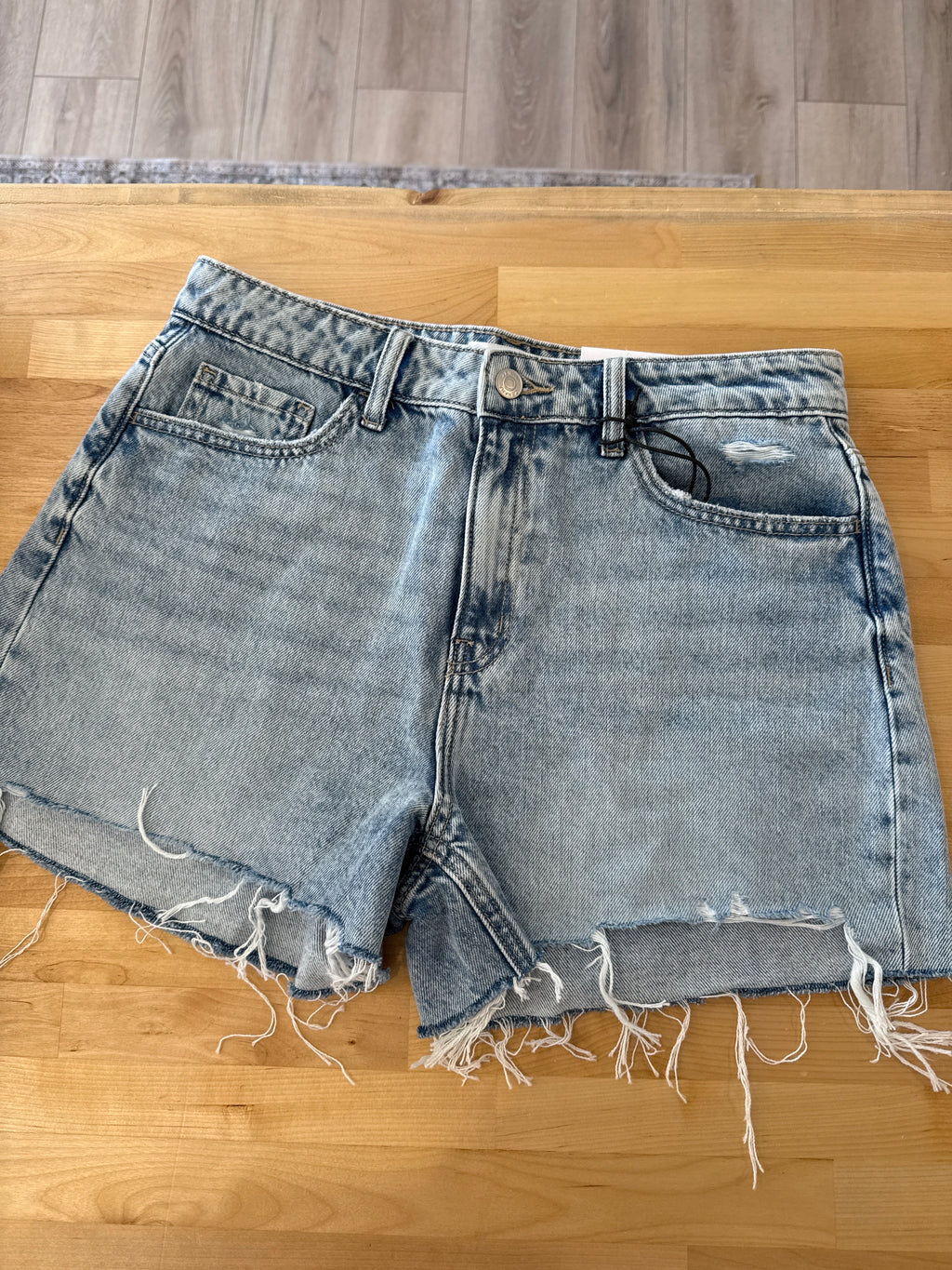 High Rise Light Wash Cotton Denim Shorts