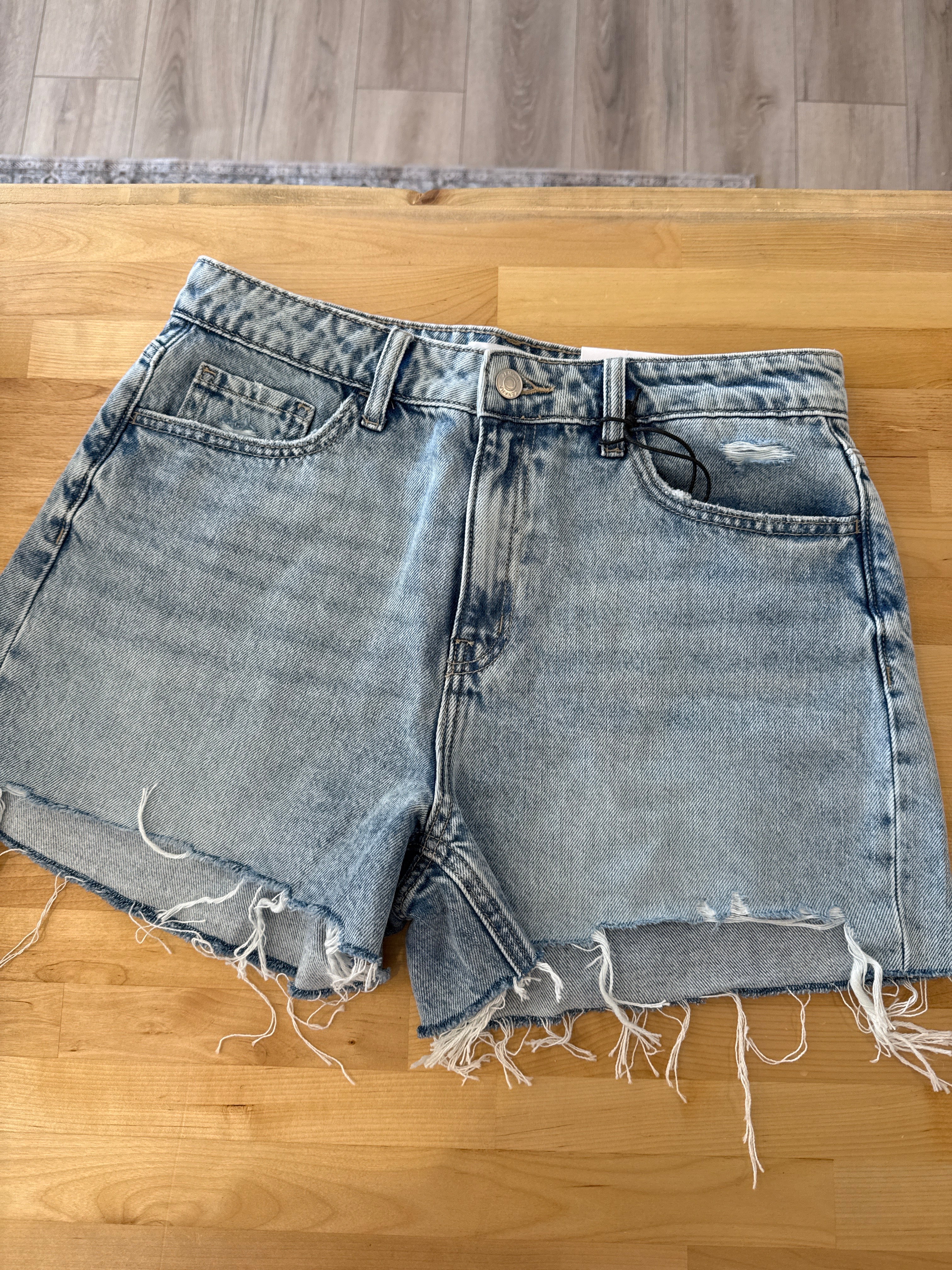 High Rise Light Wash Cotton Denim Shorts