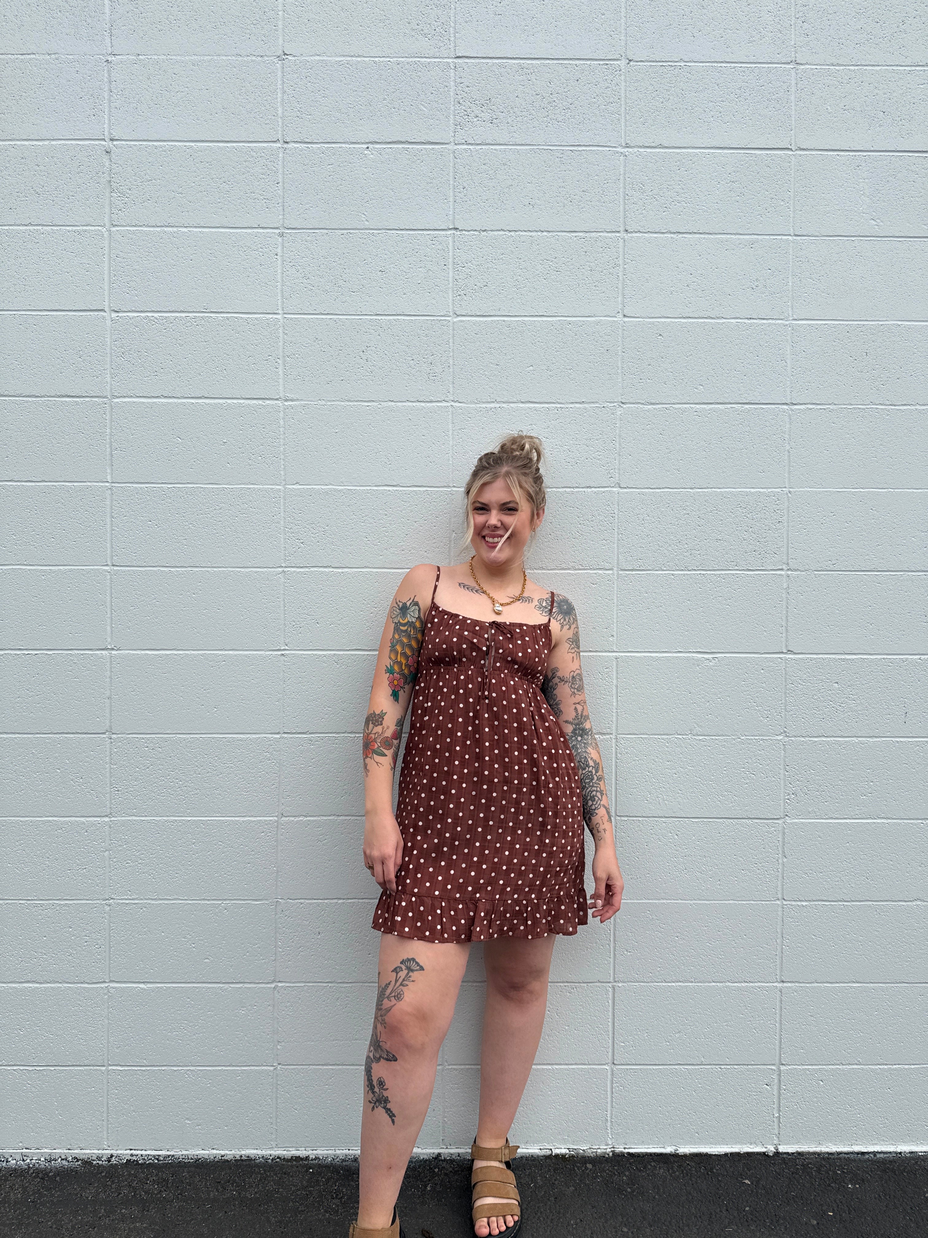 Mocha Dottie Mini Dress