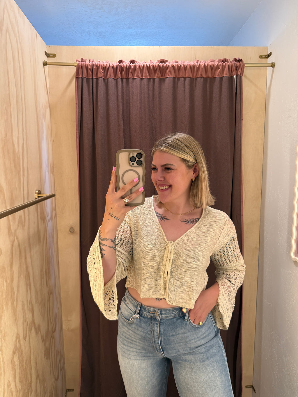 Cropped Knit Sleeve Cardigan