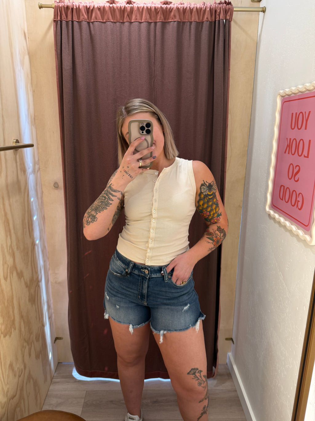 Mid Rise Dark Wash Denim Shorts