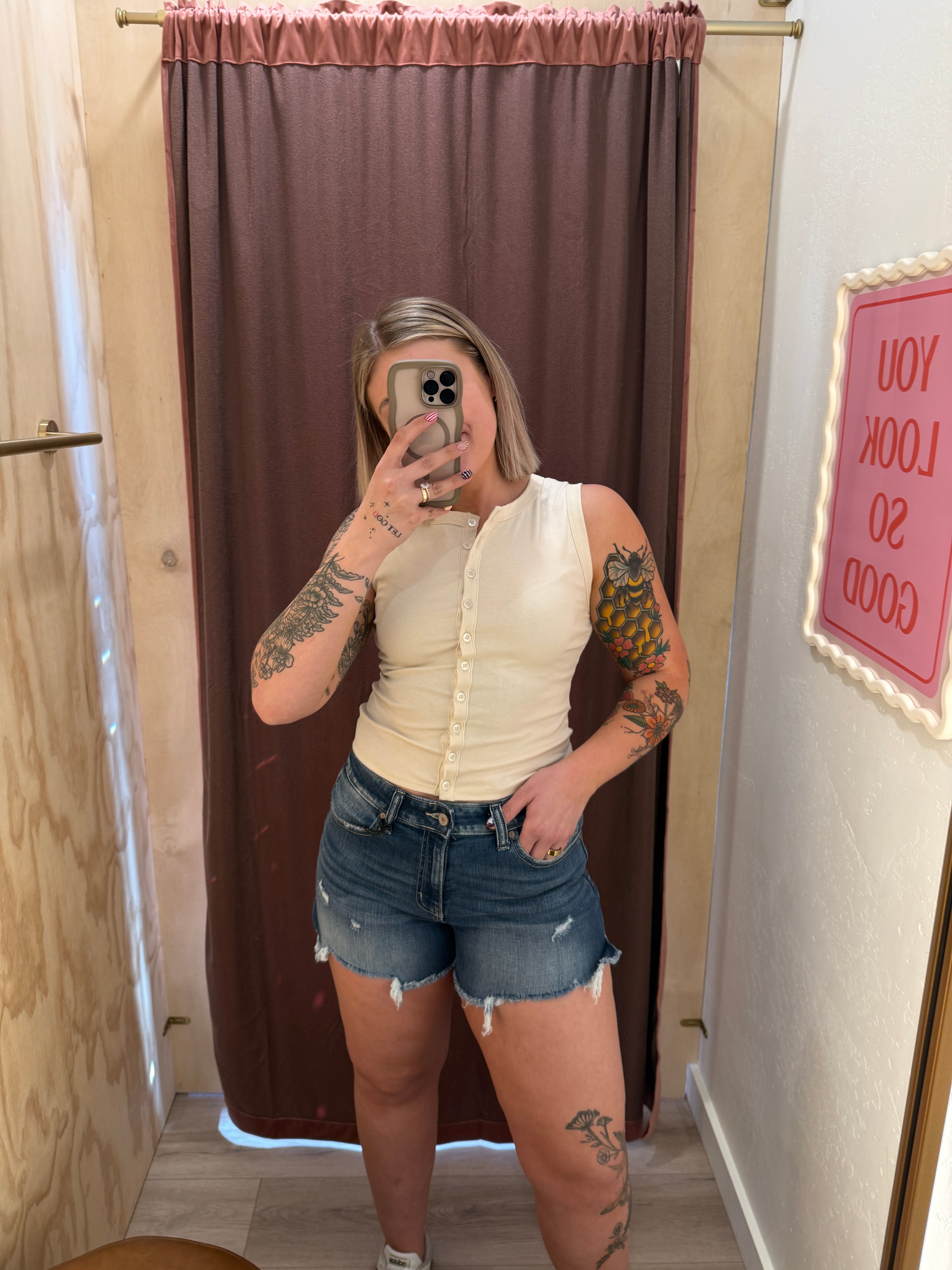 Mid Rise Dark Wash Denim Shorts