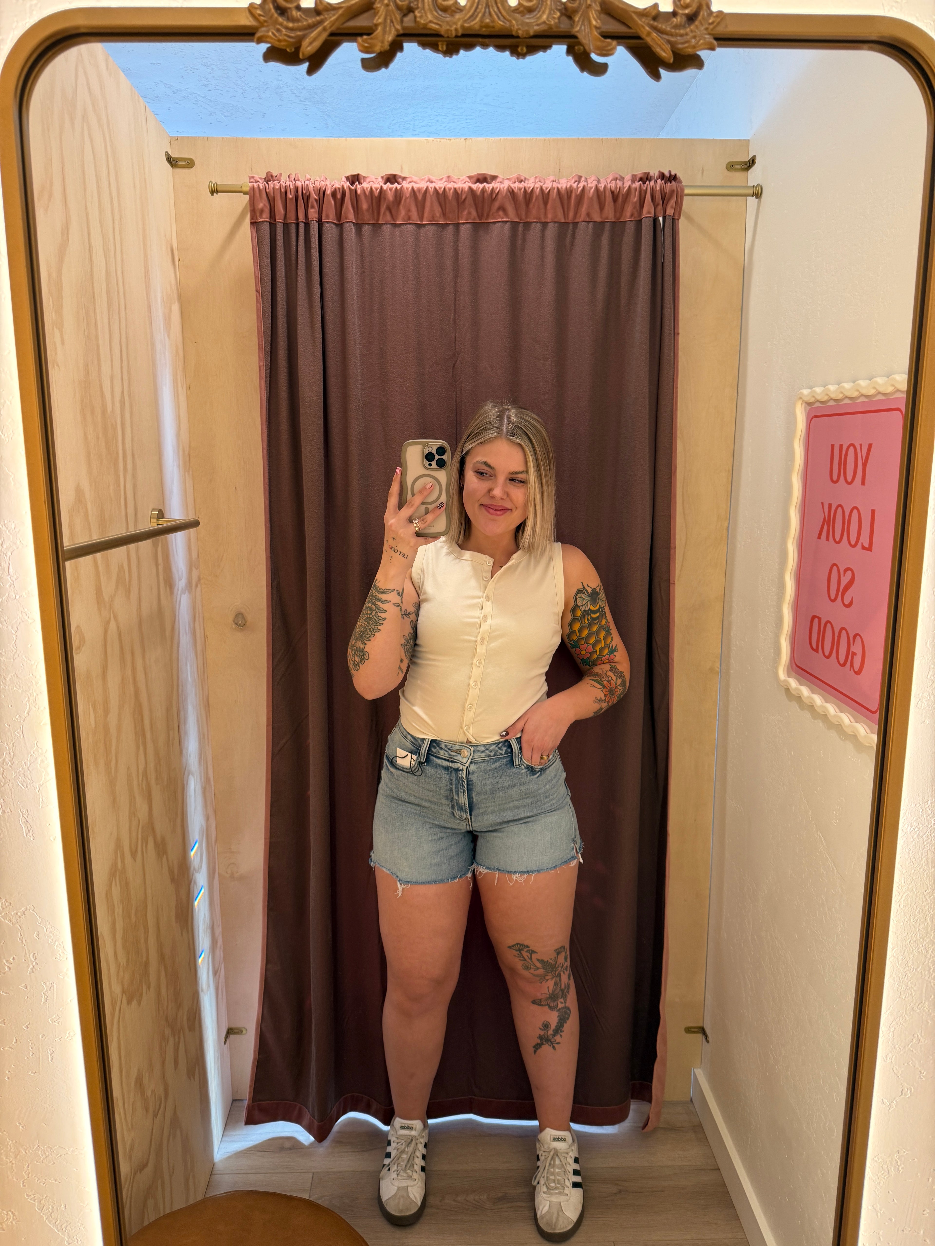 High Rise Light Wash Denim Shorts