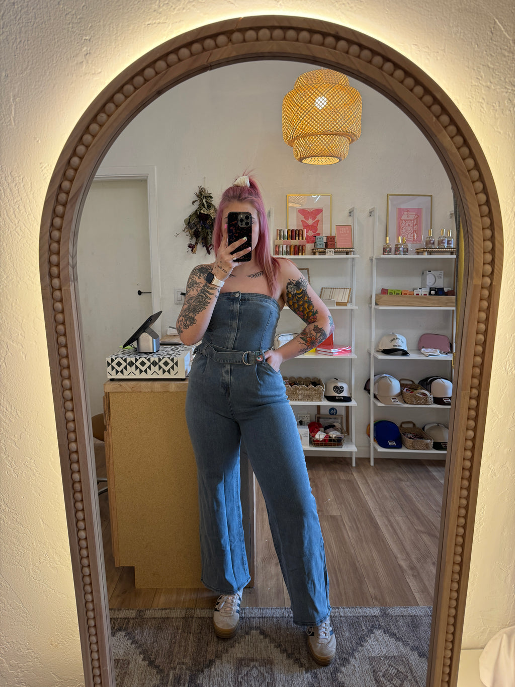 Rodeo Time Tube Top Denim Jumpsuit