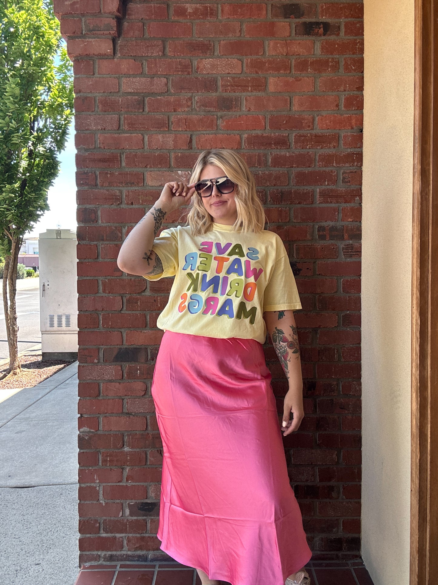 Taffy Pink Satin Skirt