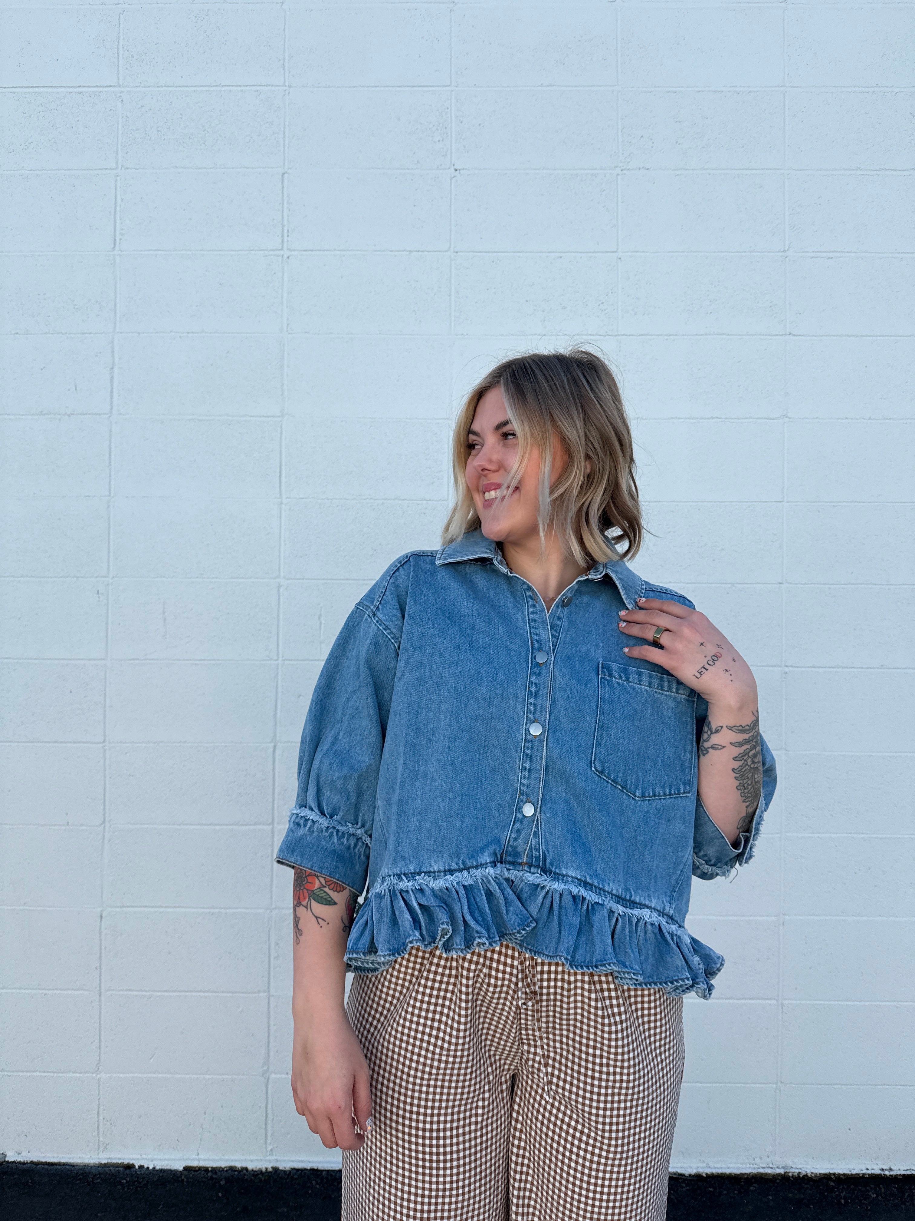 Hayden Denim Ruffle Top