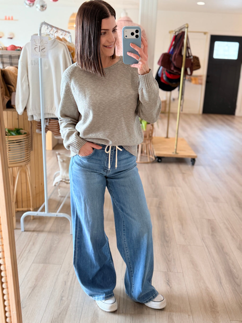 High Waisted Drawstring Wide Leg Jeans *RESTOCK*