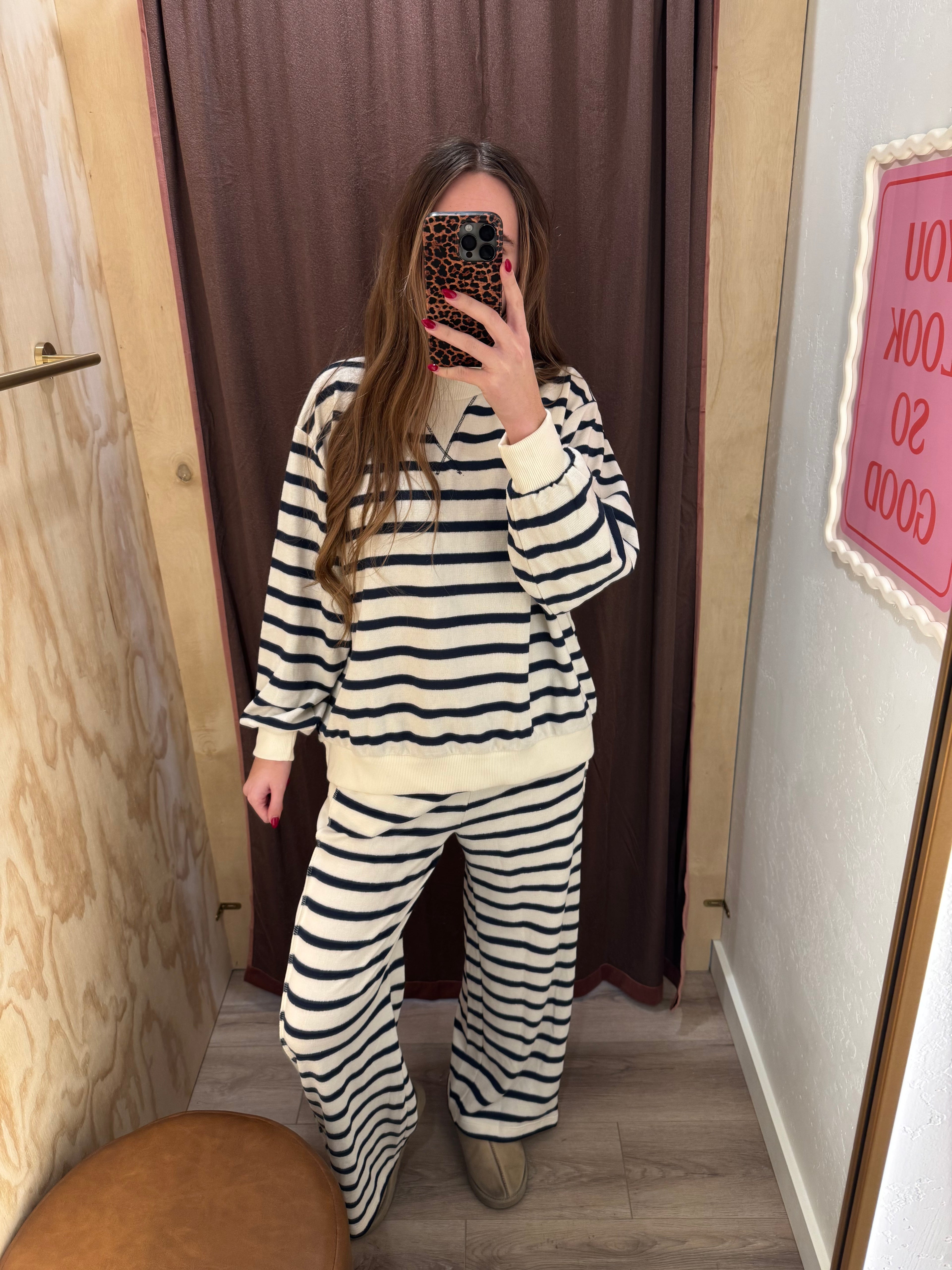 Exposed Seam Striped Mock Neck