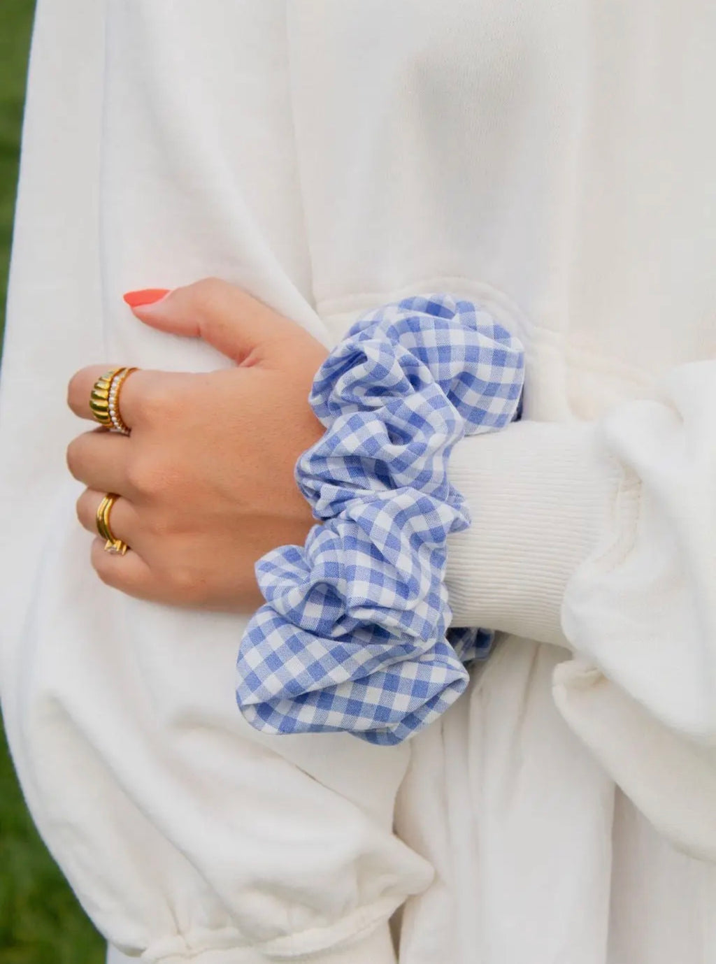 Blue Gingham Jumbo Scrunchie
