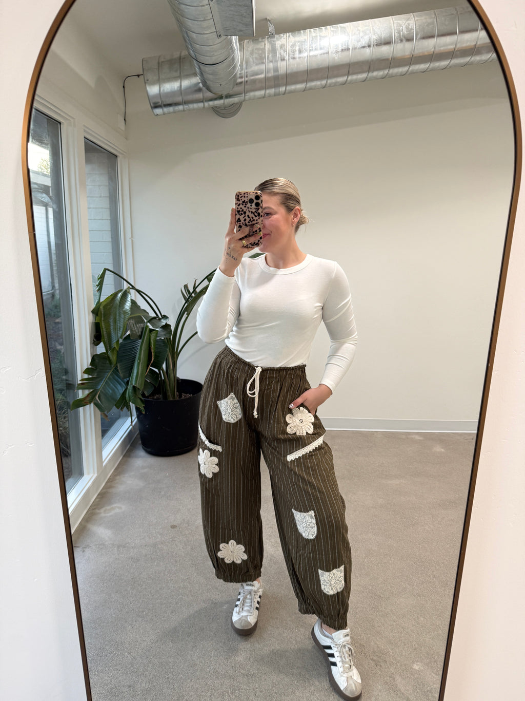 Olive Striped Crochet Pocket Joggers