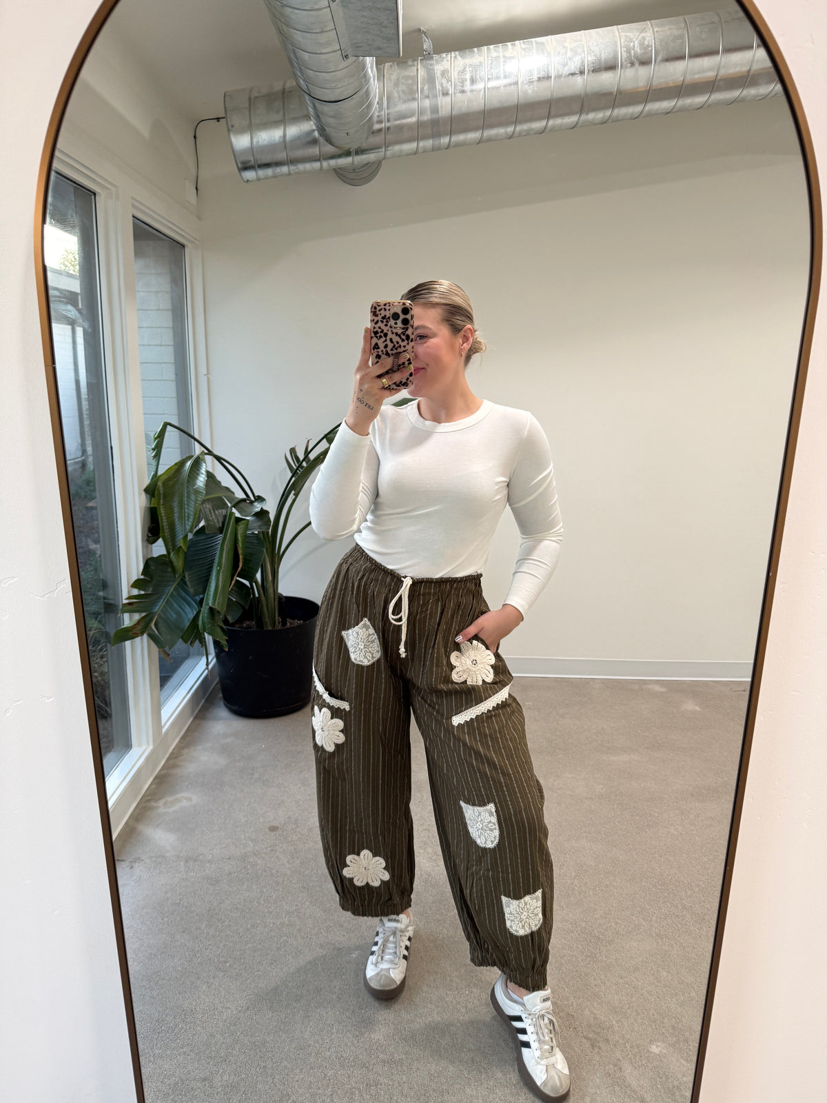 Olive Striped Crochet Pocket Joggers