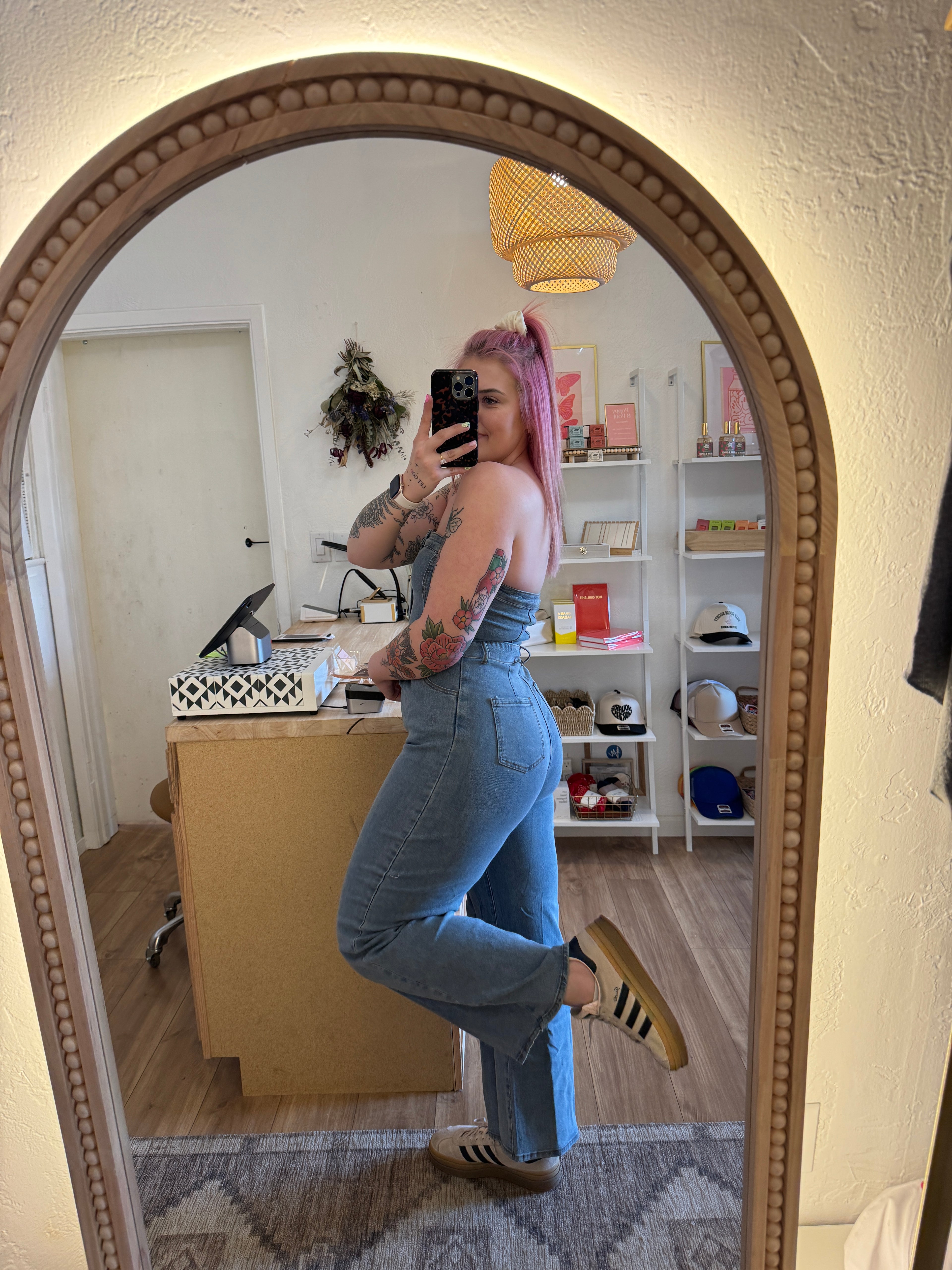 Rodeo Time Tube Top Denim Jumpsuit