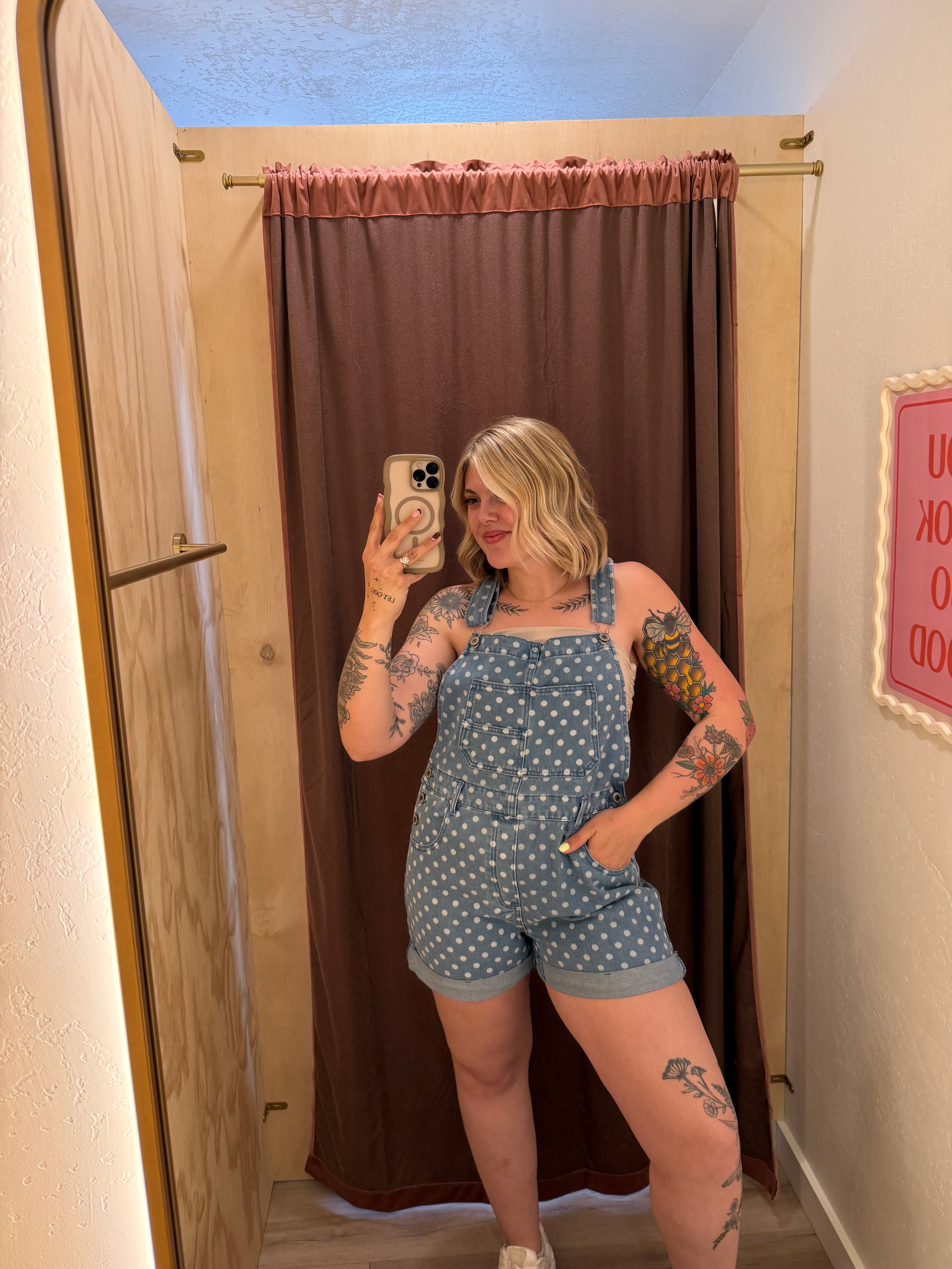 Dots + Denim Short Overalls