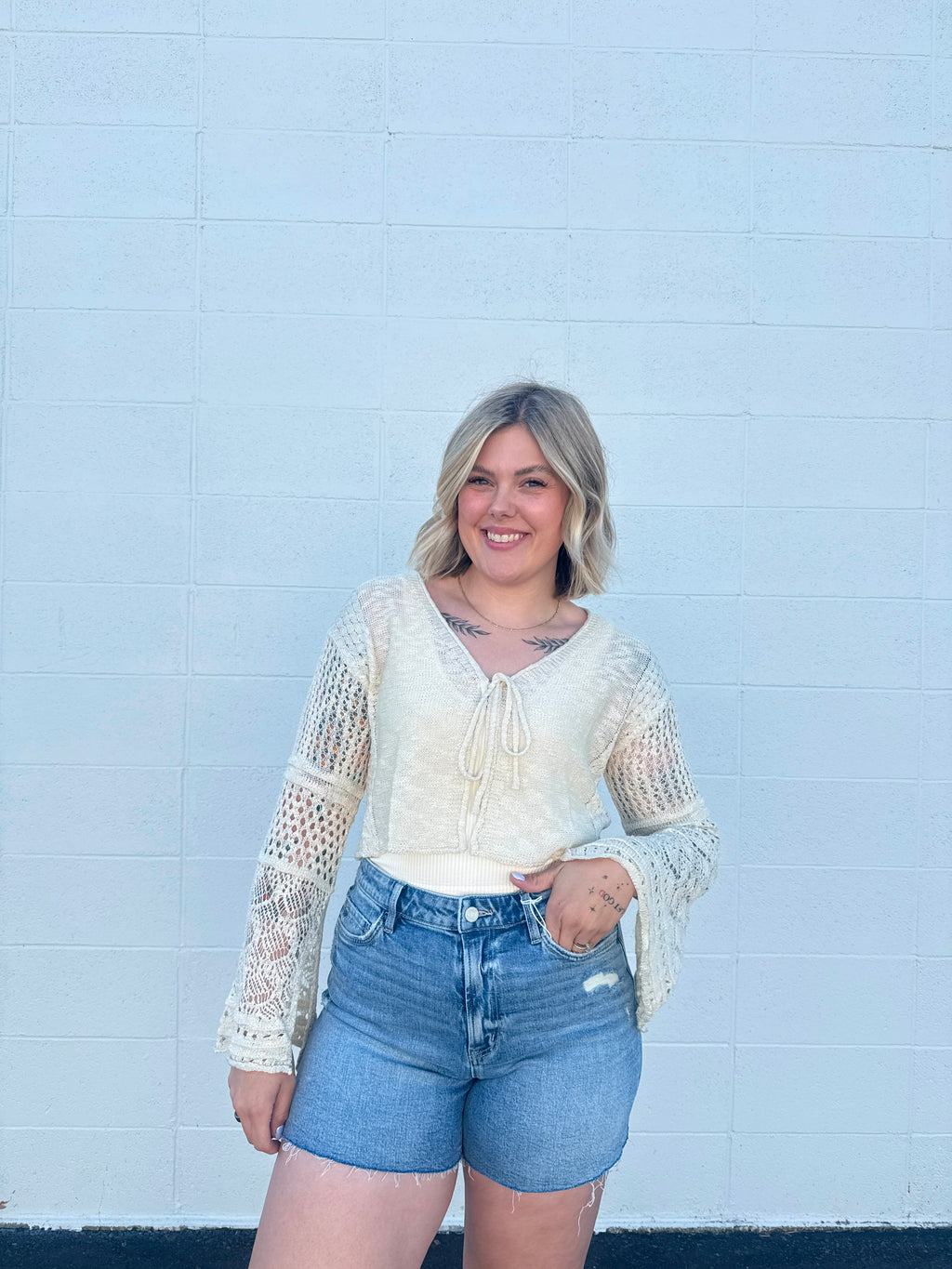 Cropped Knit Sleeve Cardigan