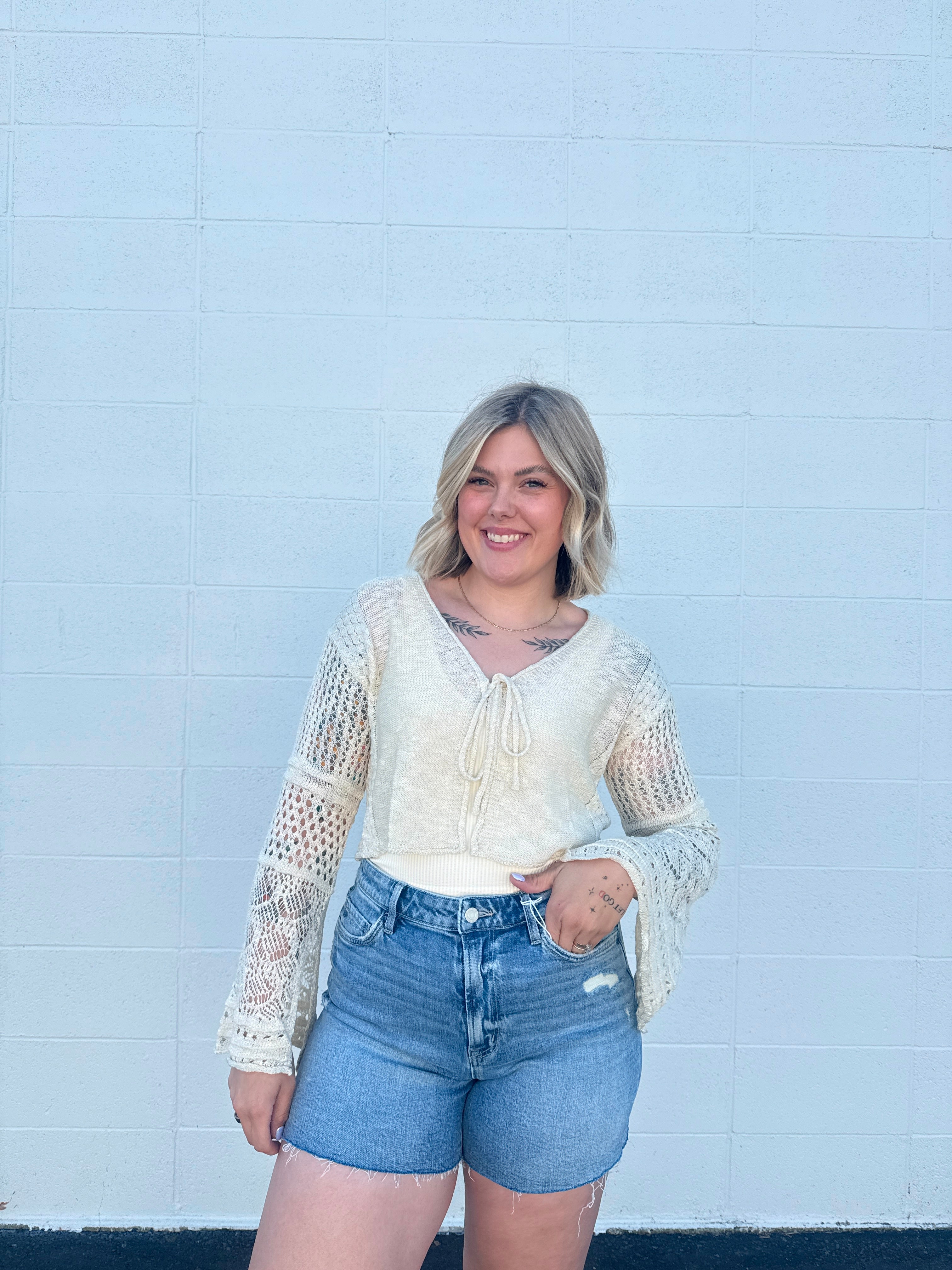 Cropped Knit Sleeve Cardigan