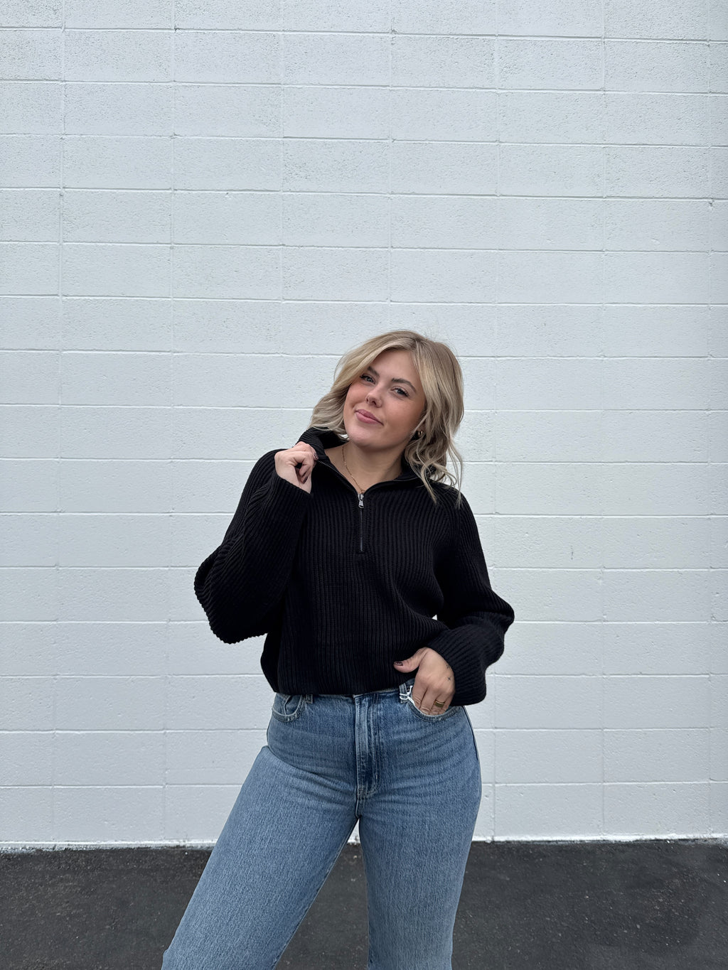 Classy Girl Half Zip Ribbed Sweater