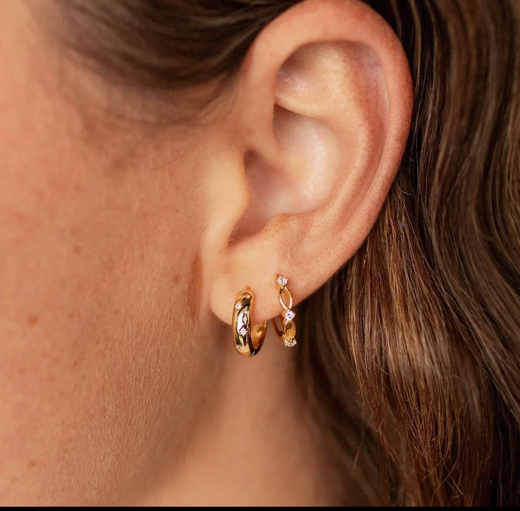 Mauve Charli Diamond and Gold Polka Dot Hoops