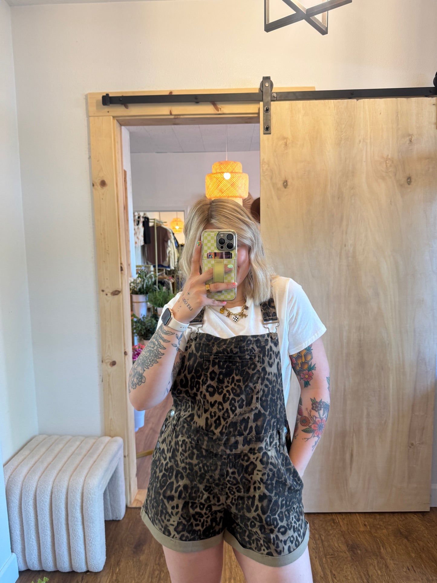 A Little Bit Leopard Overall Shorts
