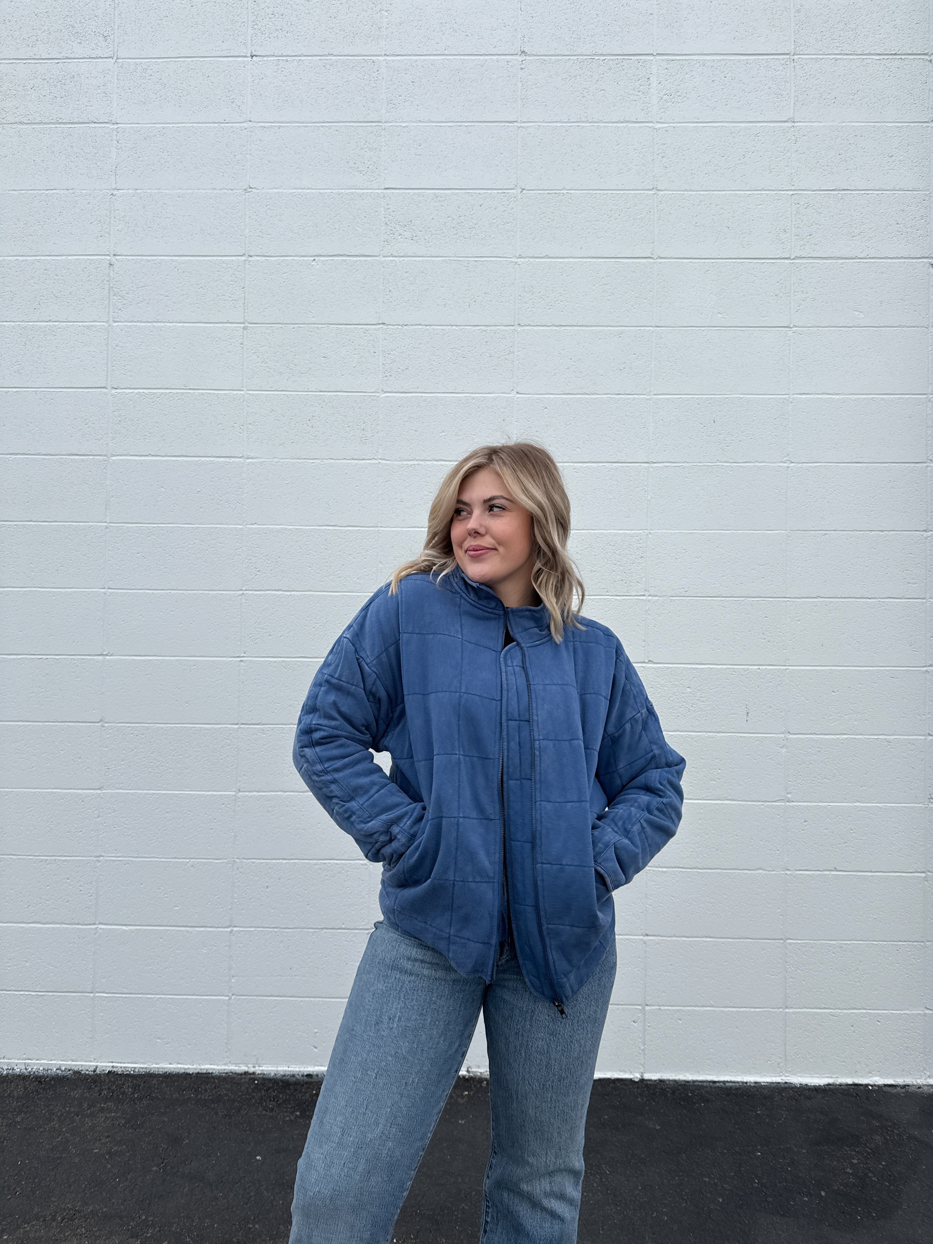 Wild + Free Quilted Jacket - Denim Blue