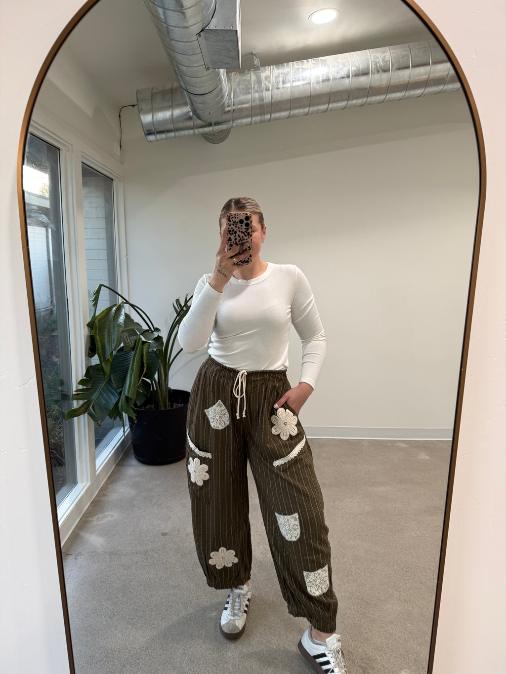 Olive Striped Crochet Pocket Joggers