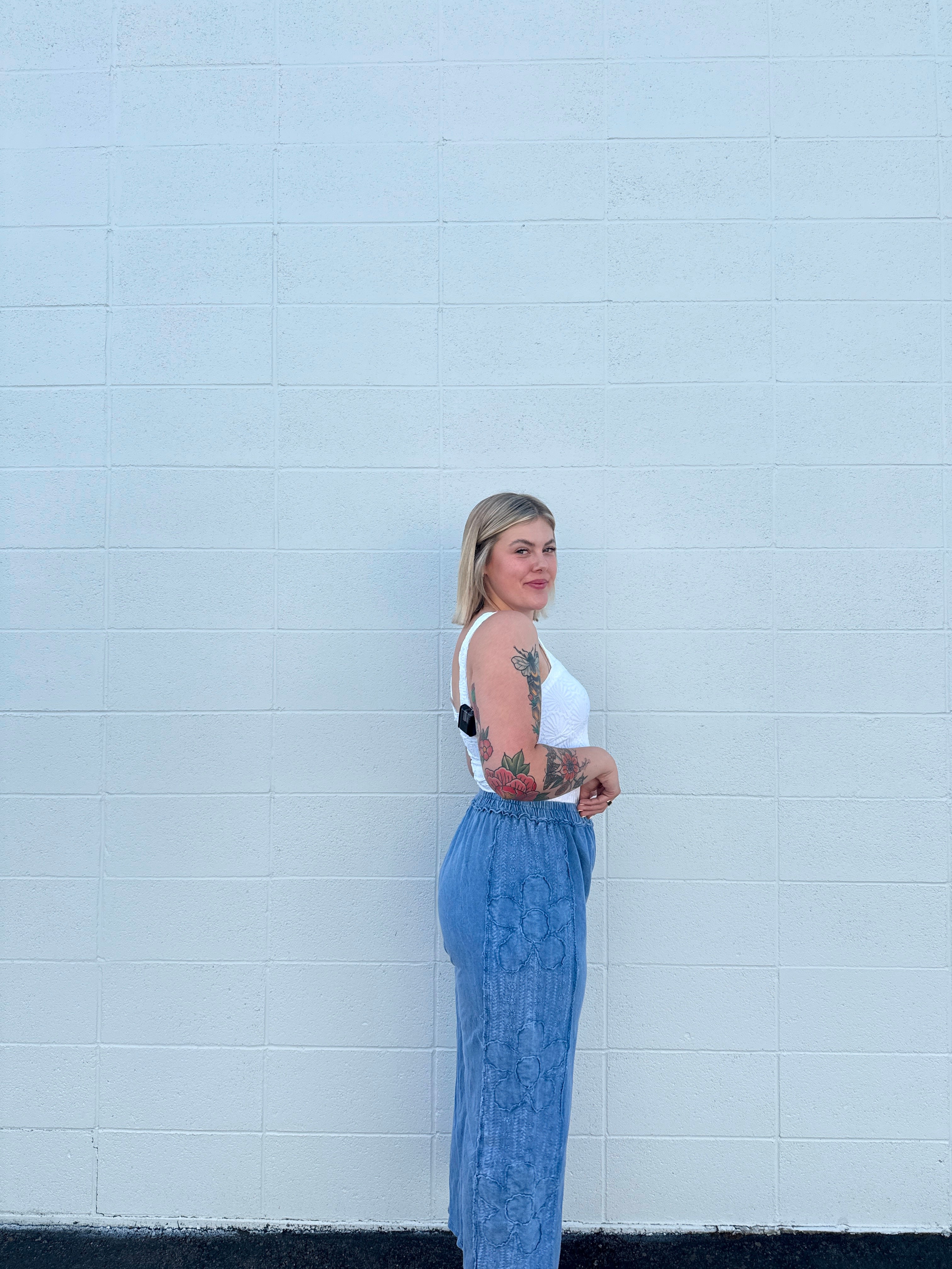Mineral Wash Flower Patch Wide Leg Pants