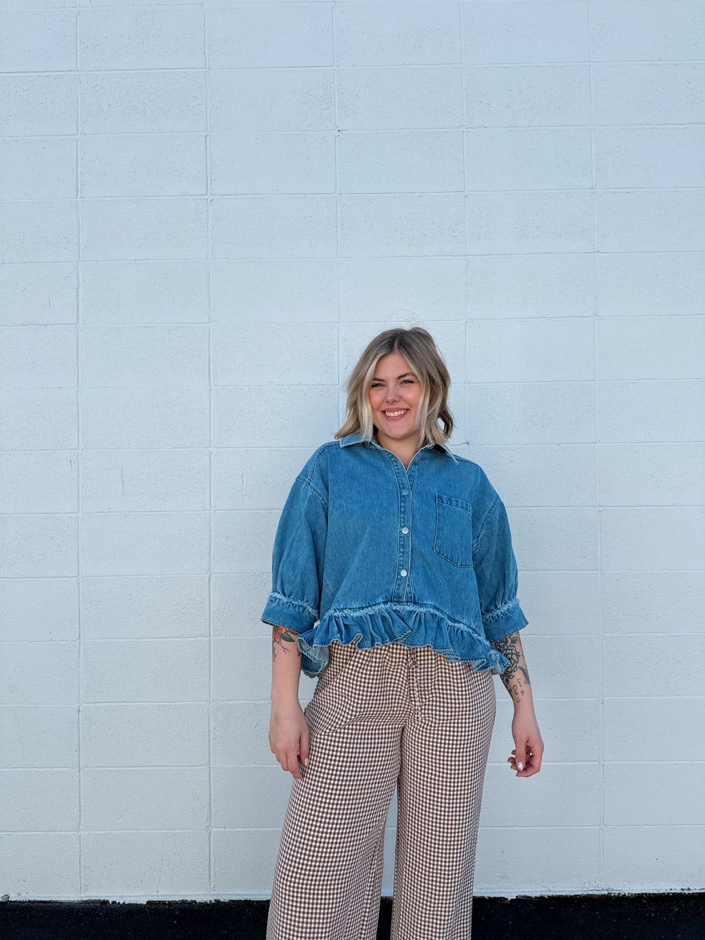 Hayden Denim Ruffle Top