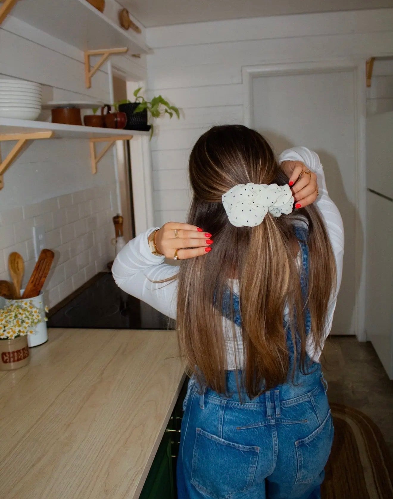 White + Black Polka Dot Scrunchie