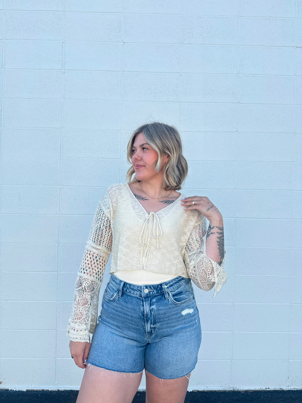 Cropped Knit Sleeve Cardigan