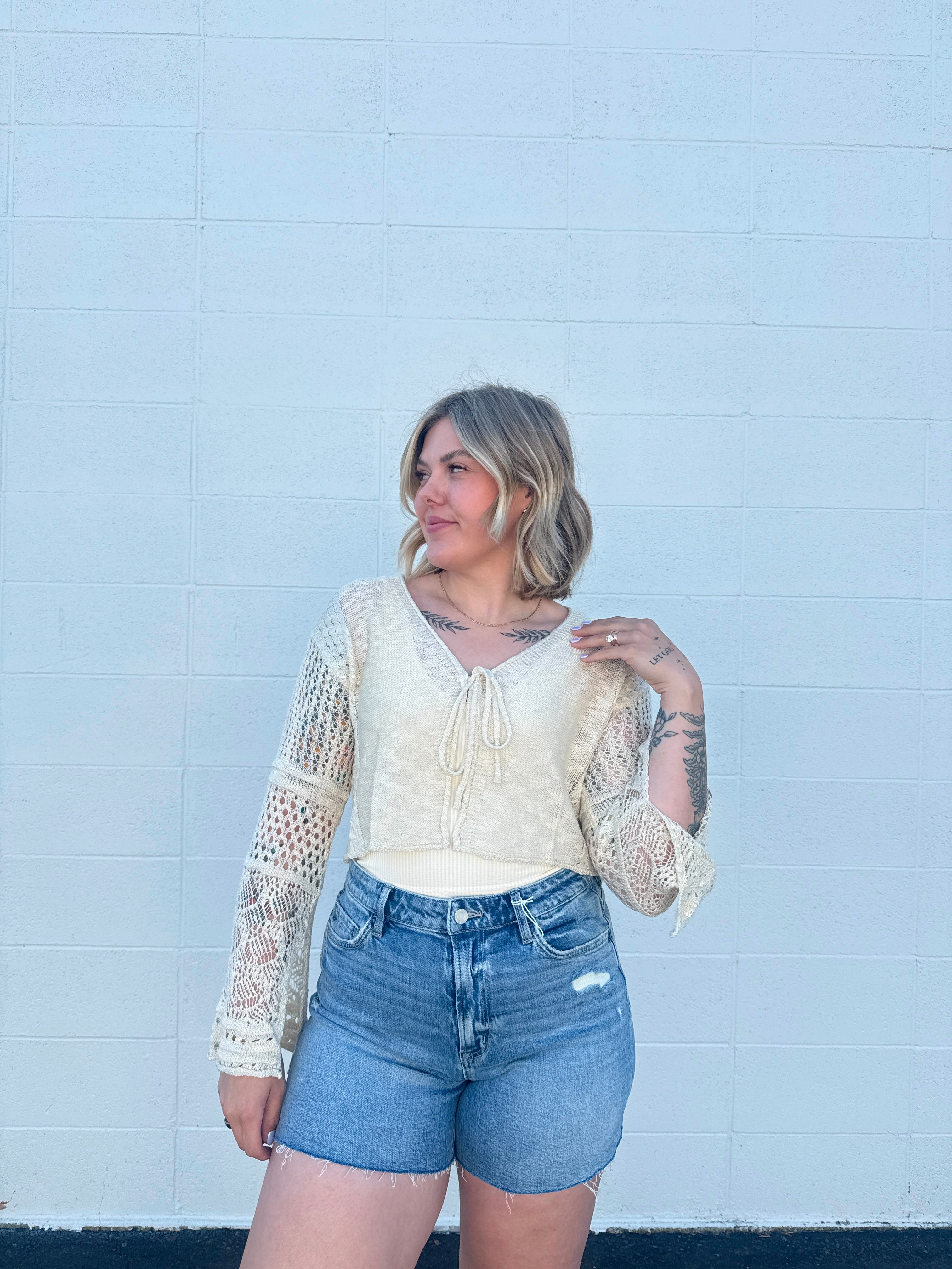 Cropped Knit Sleeve Cardigan