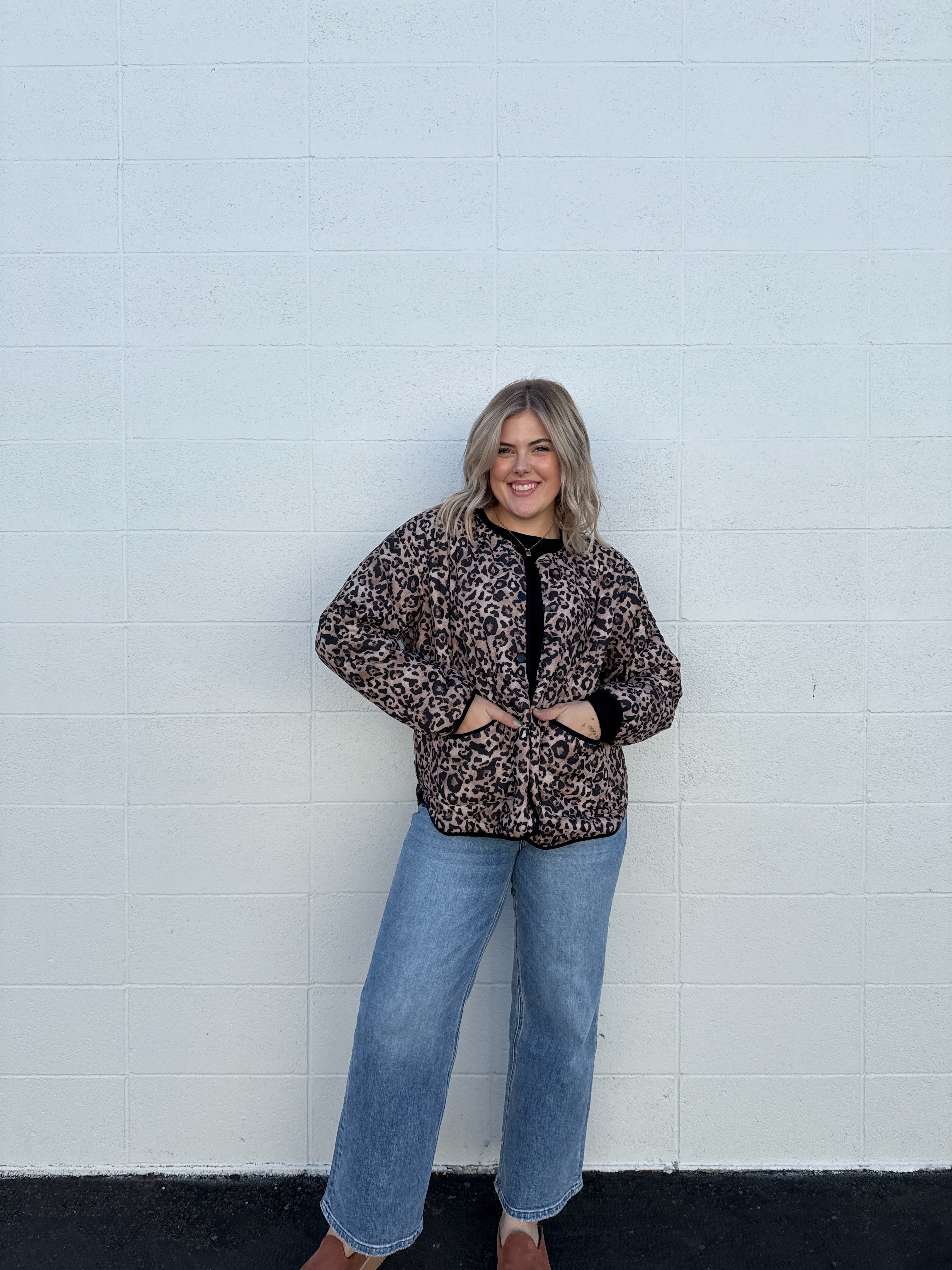 Leopard Quilted Button Down Jacket
