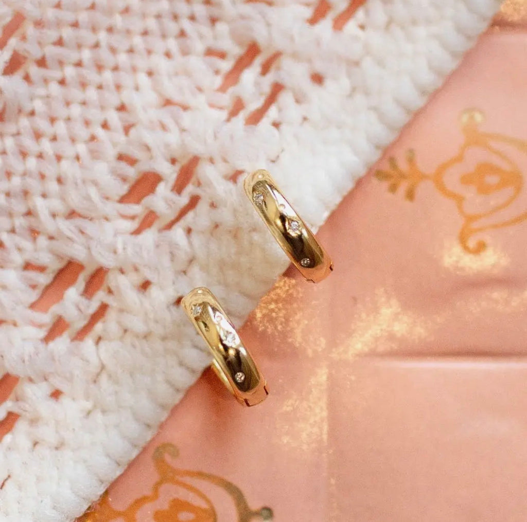 Mauve Charli Diamond and Gold Polka Dot Hoops