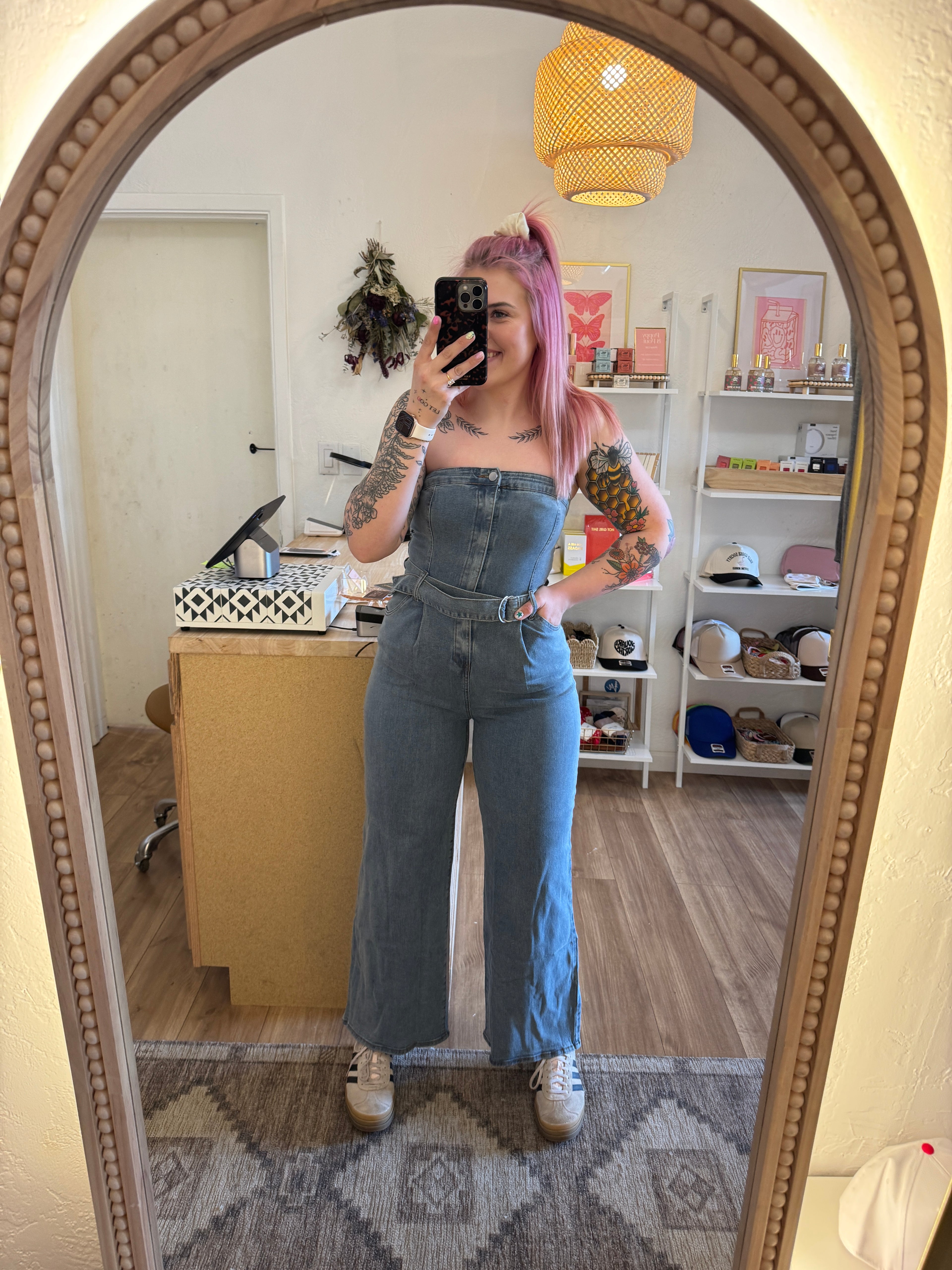 Rodeo Time Tube Top Denim Jumpsuit