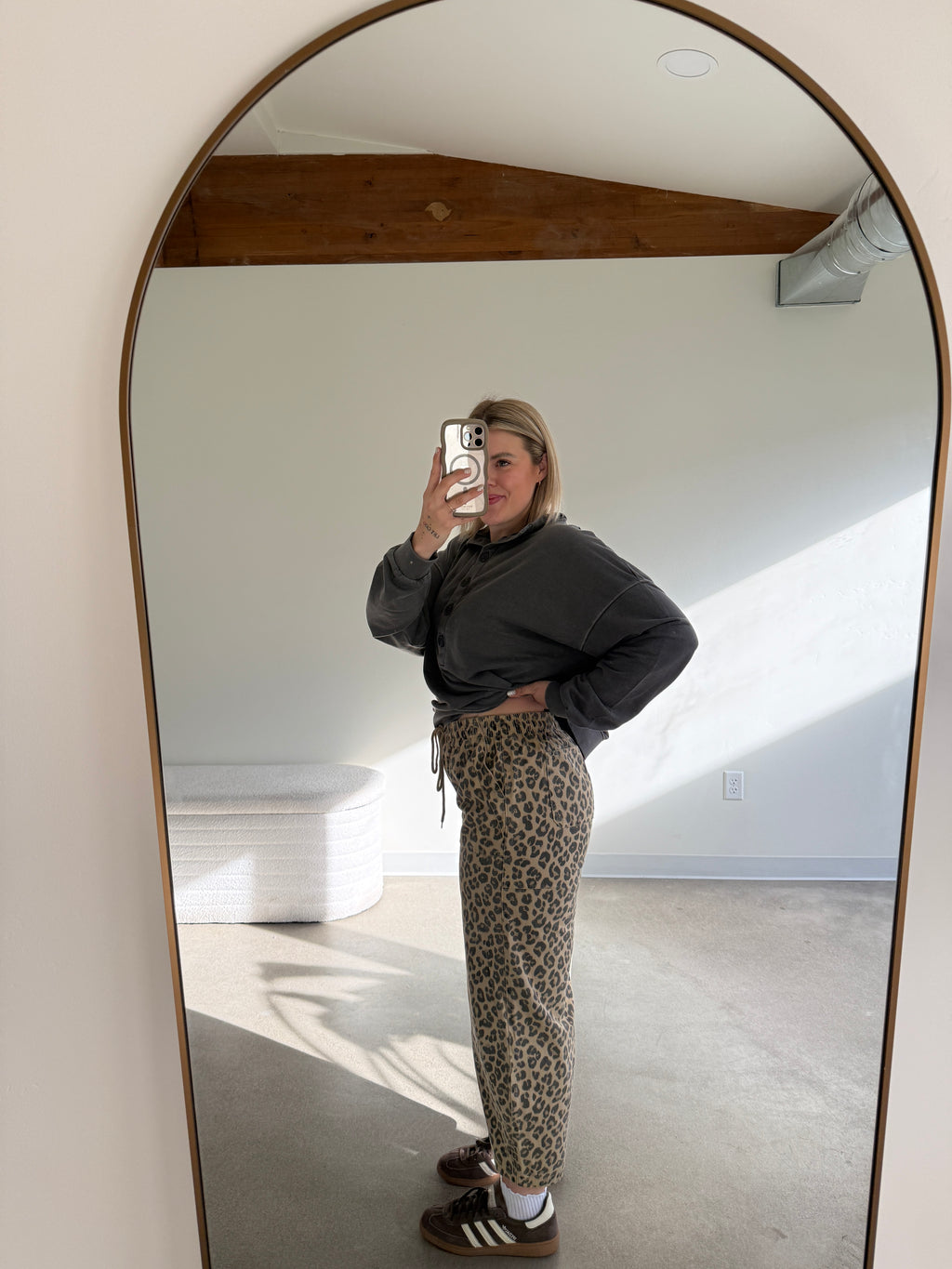 Leopard Barrel Leg Pants
