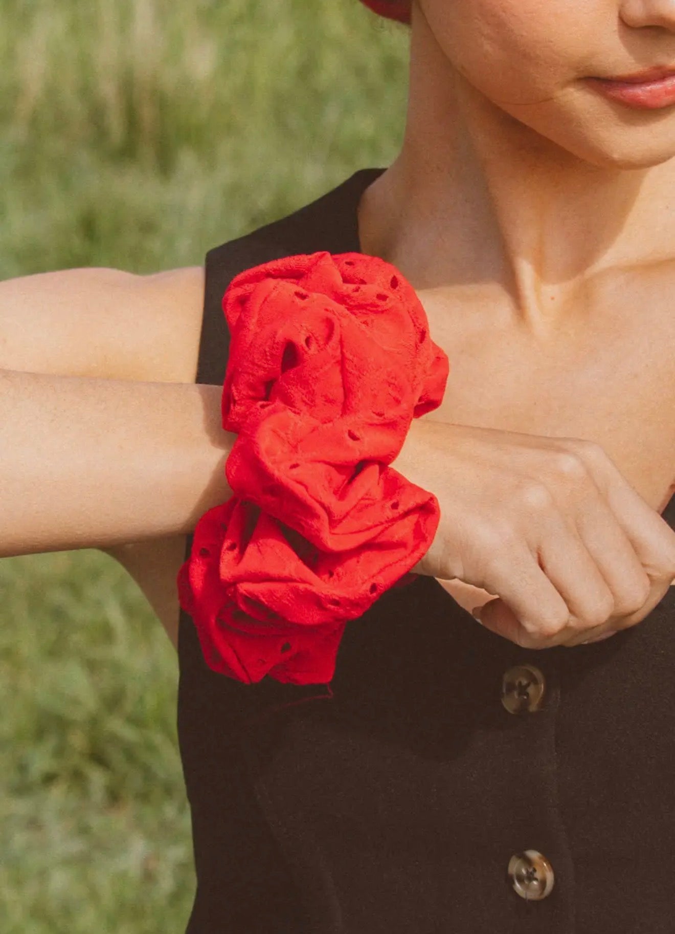 Red Eyelet Jumbo Scrunchie