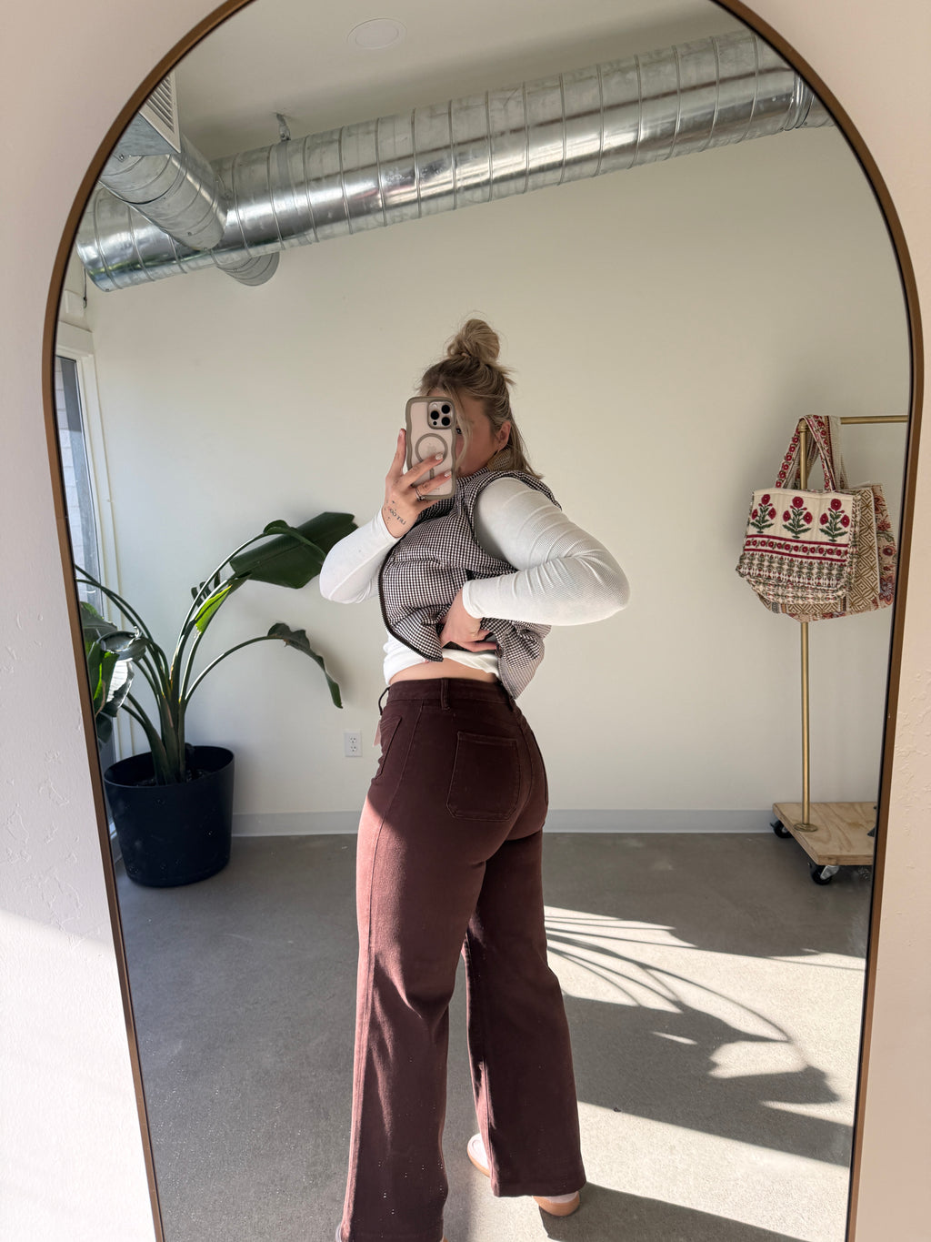 Mini Patch Pocket Brown Wide Leg Pants