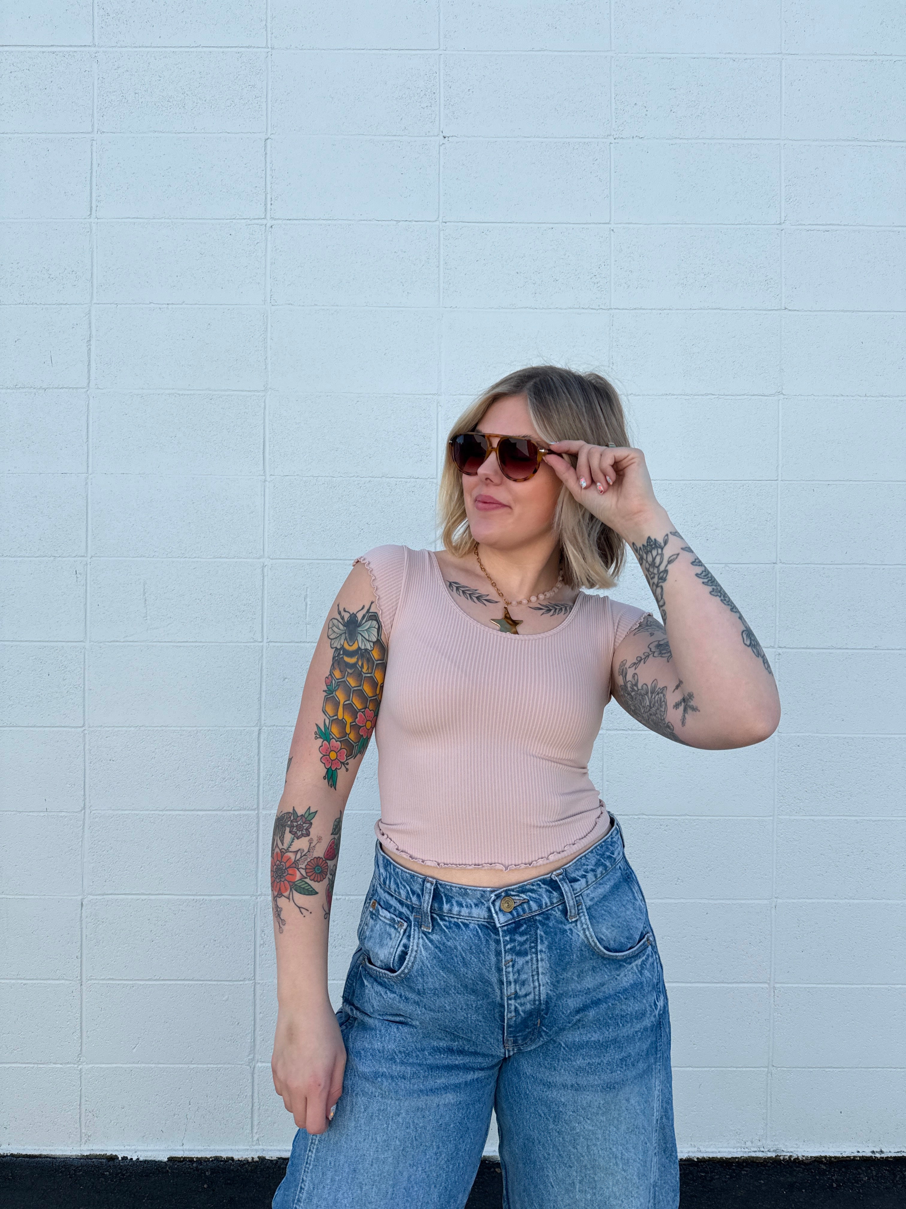 Ruffle Sleeve Ribbed Baby Tees  (multiple colors)