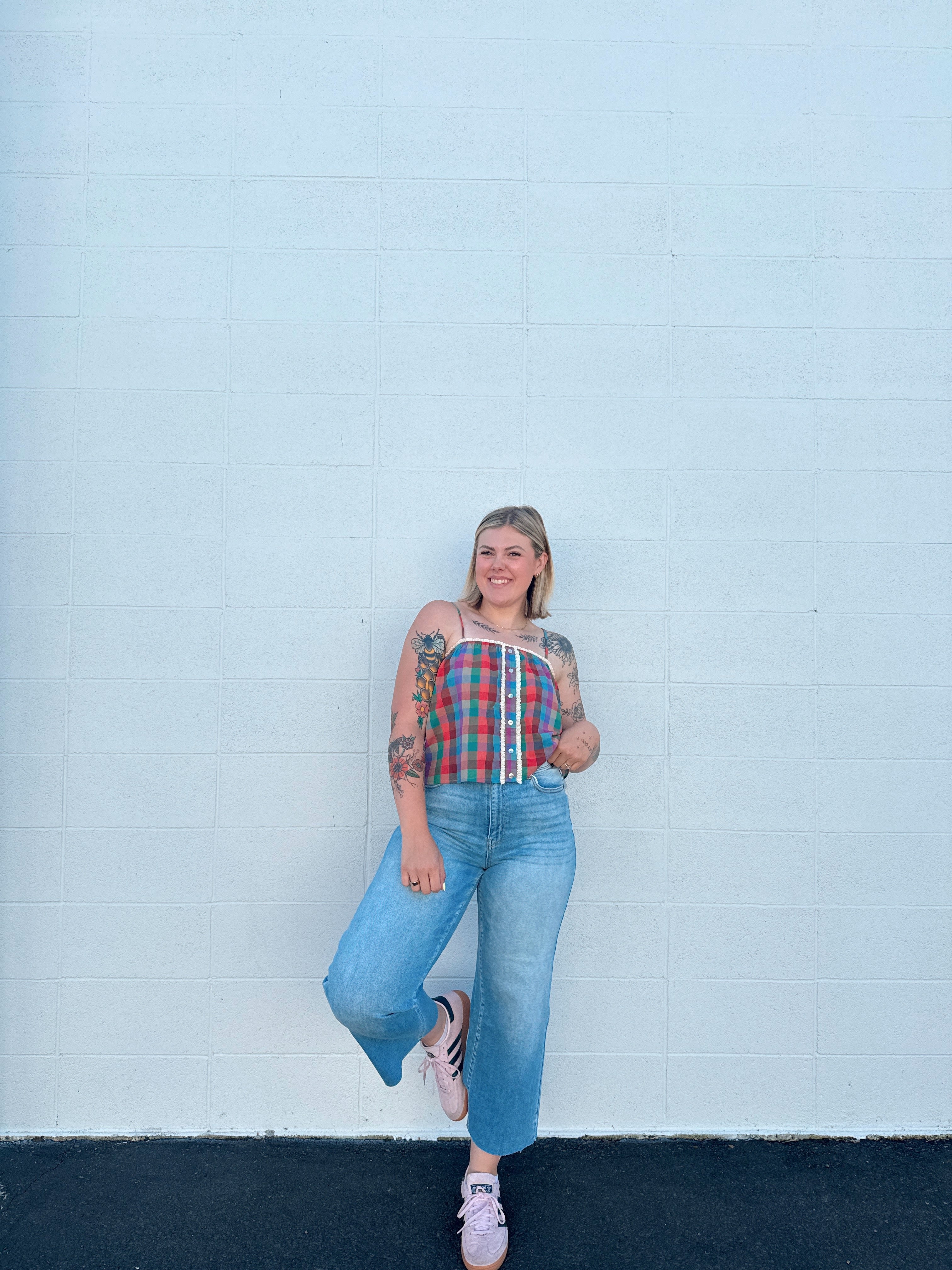 High Rise Crop Raw Hem Denim Pants