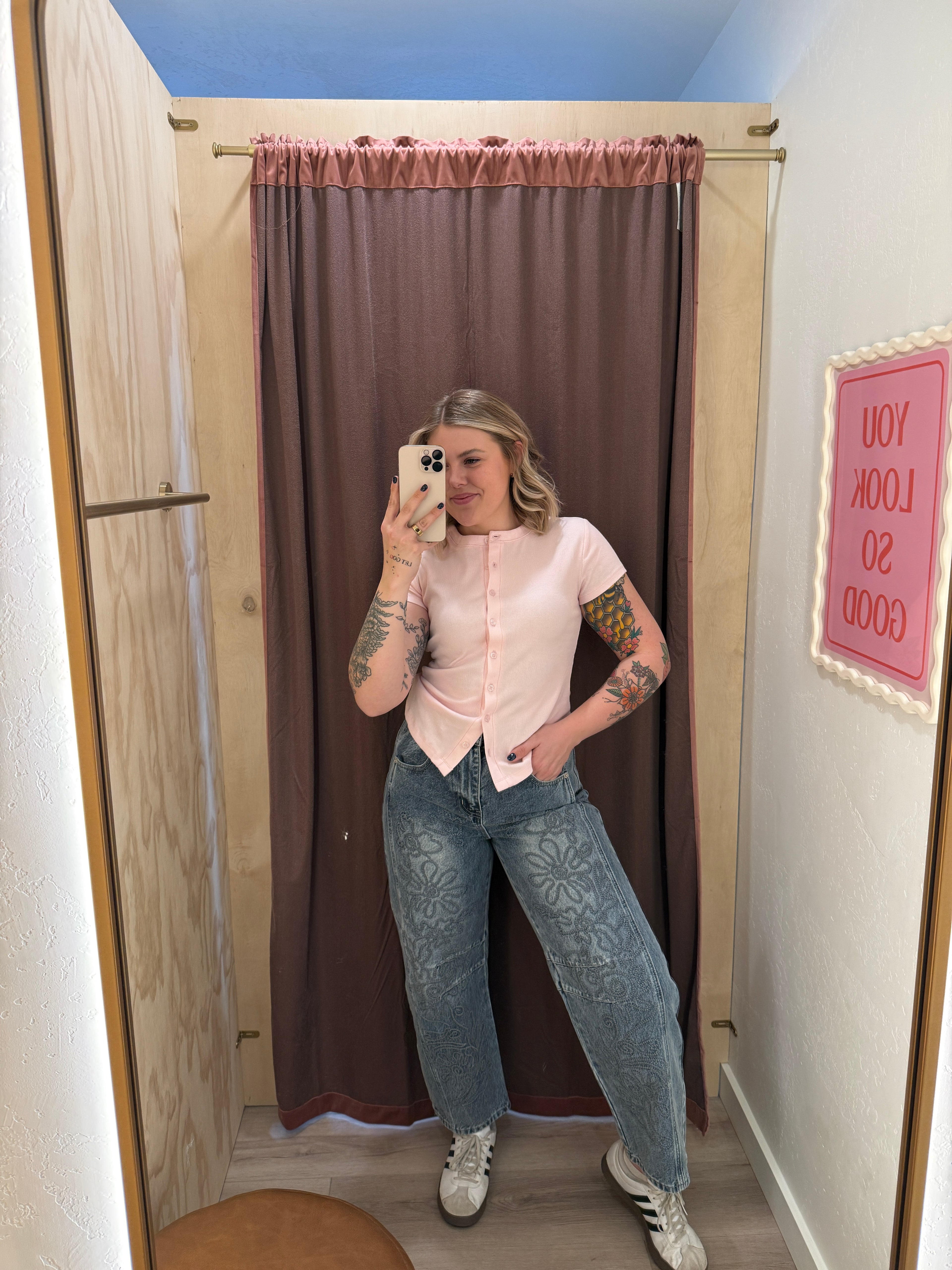 Embroidered Denim Barrel Jeans