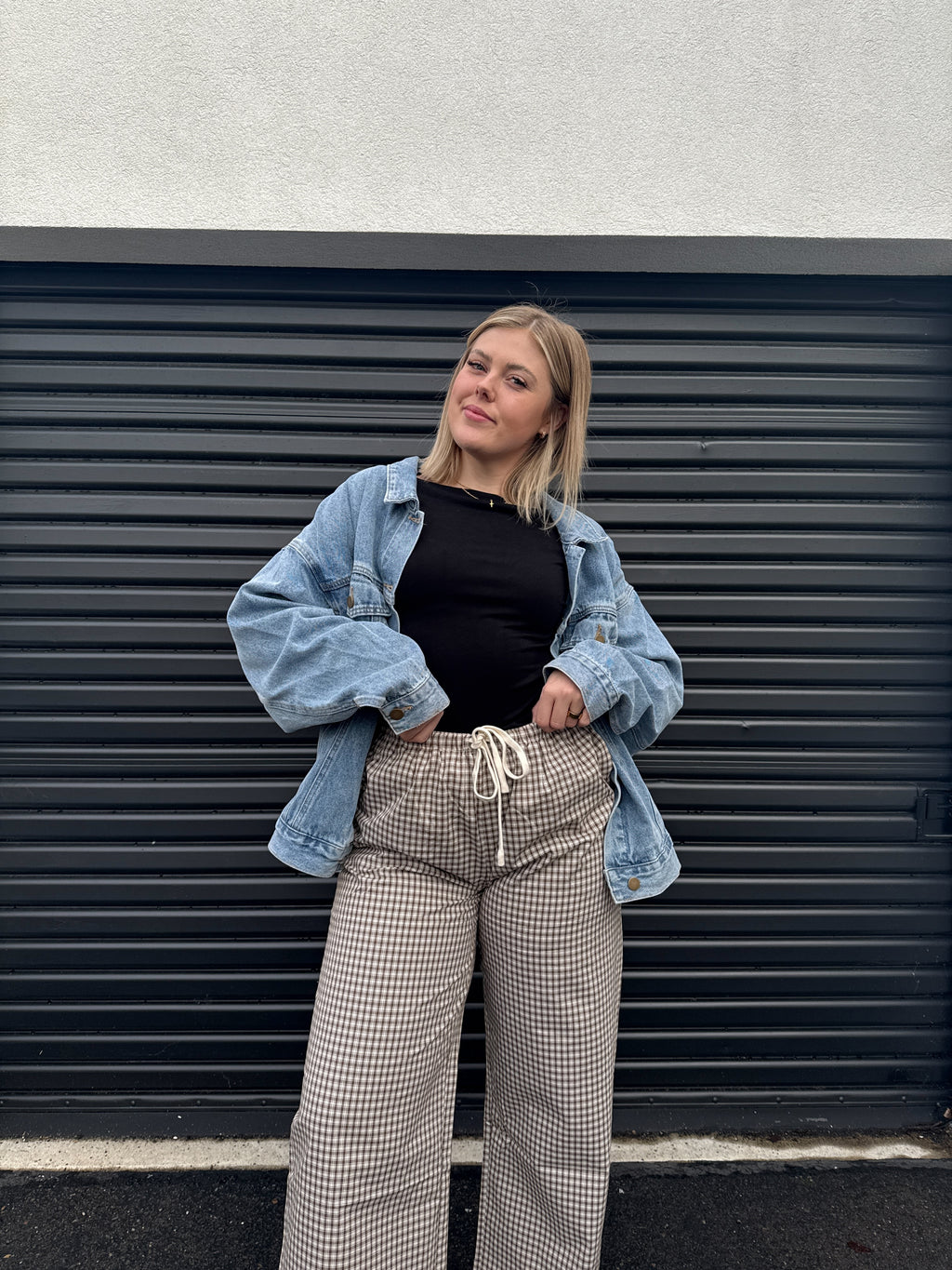 Brown Plaid Cotton Pants