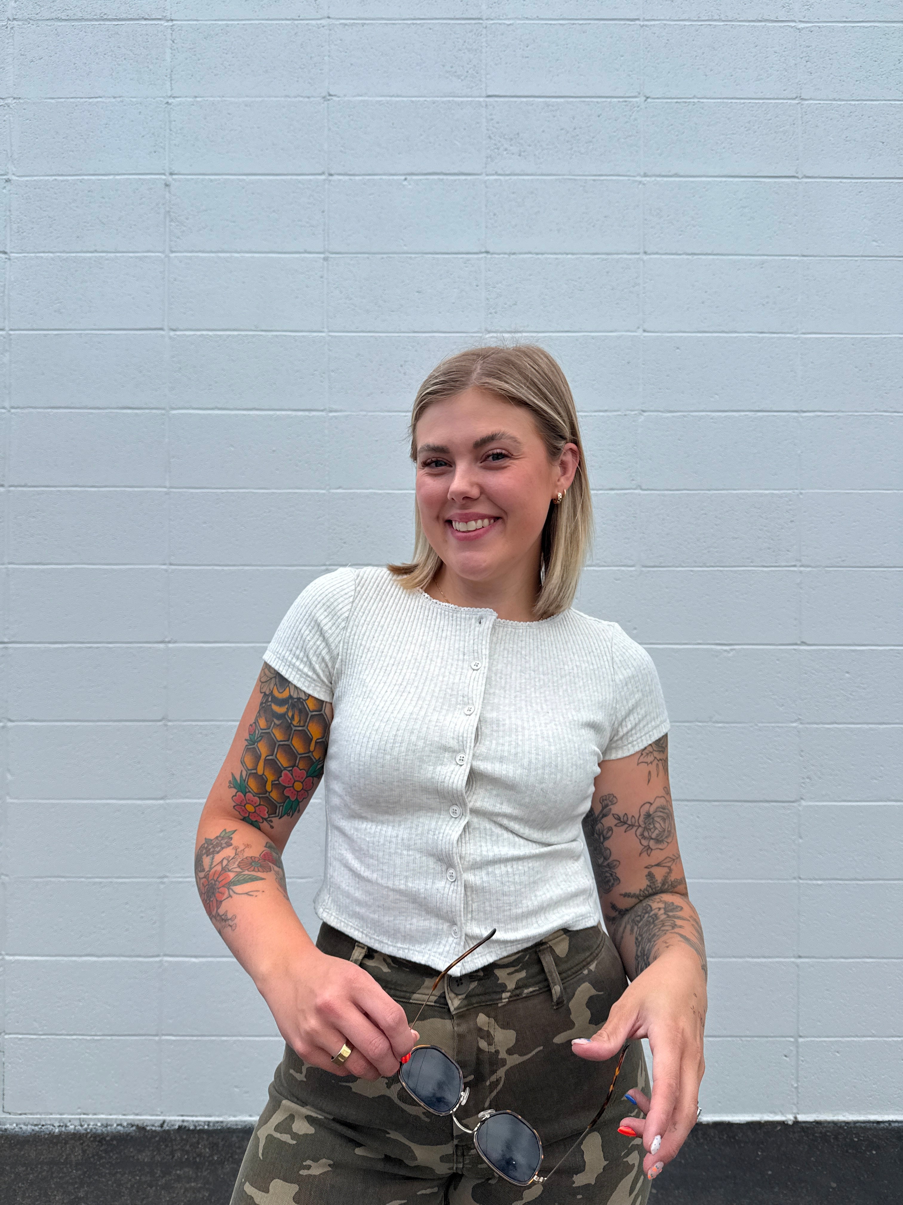 Off Duty Ribbed Button Top