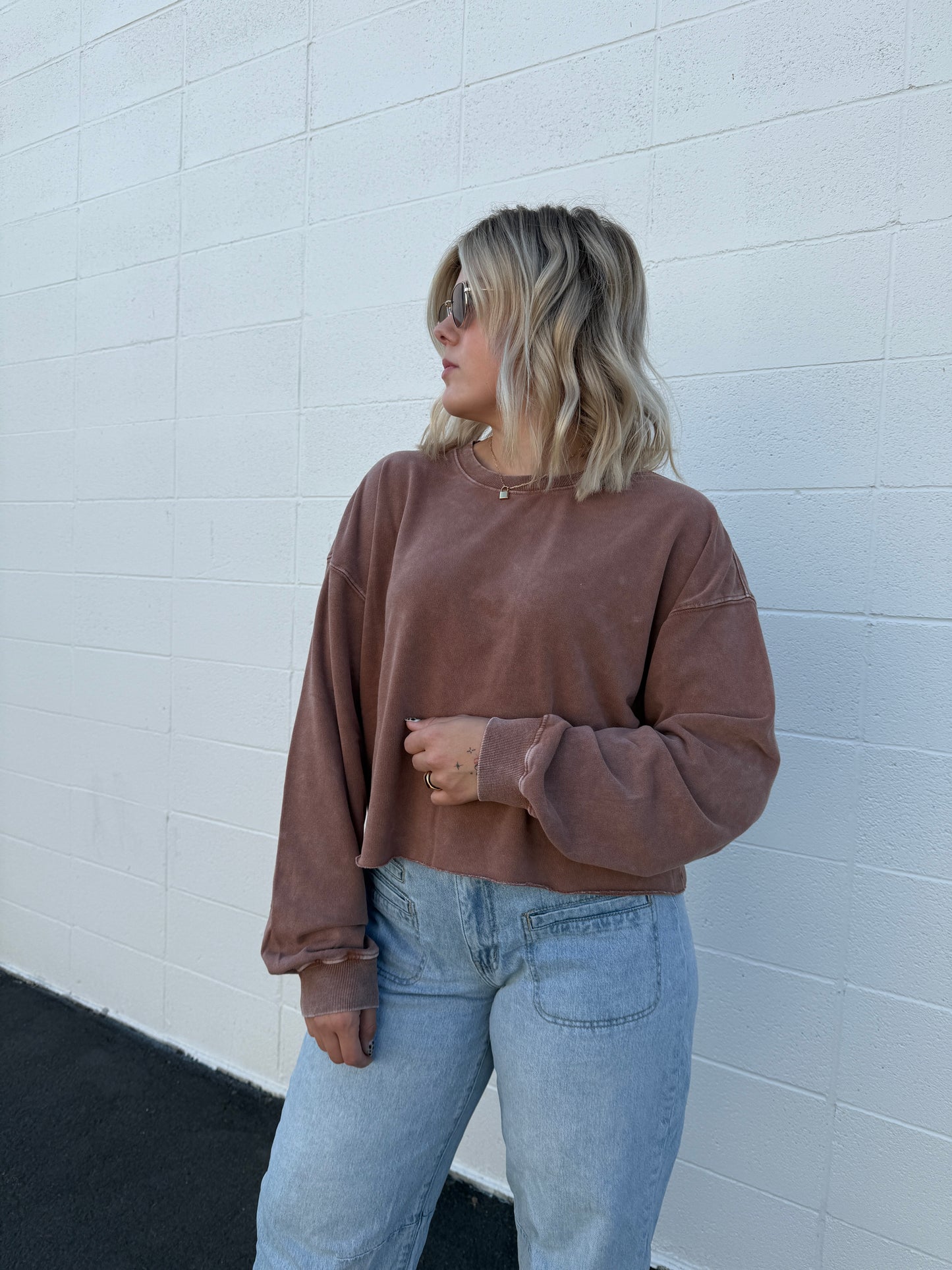 Washed Cropped Sweatshirt (multiple colors)