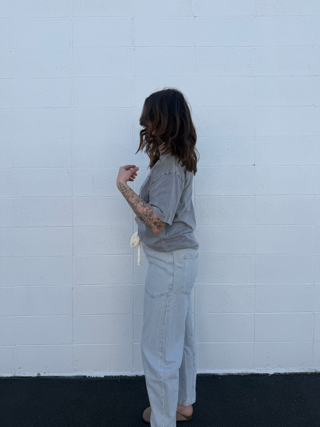 Eyelet Rope Striped Denim Pants