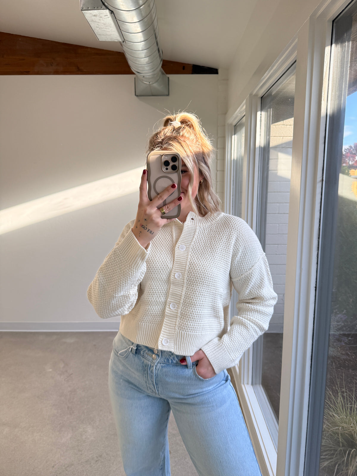 Neutral Edit Cream Button Down Cardigan
