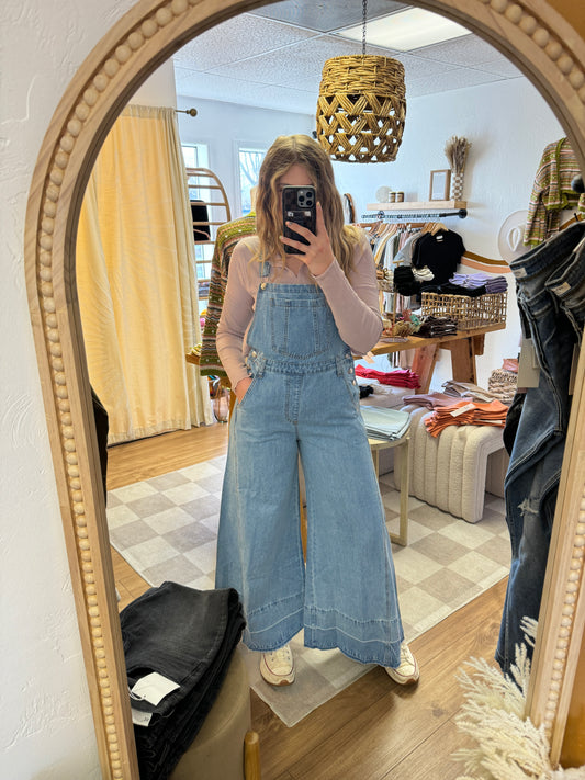 Wide Leg Denim Overalls