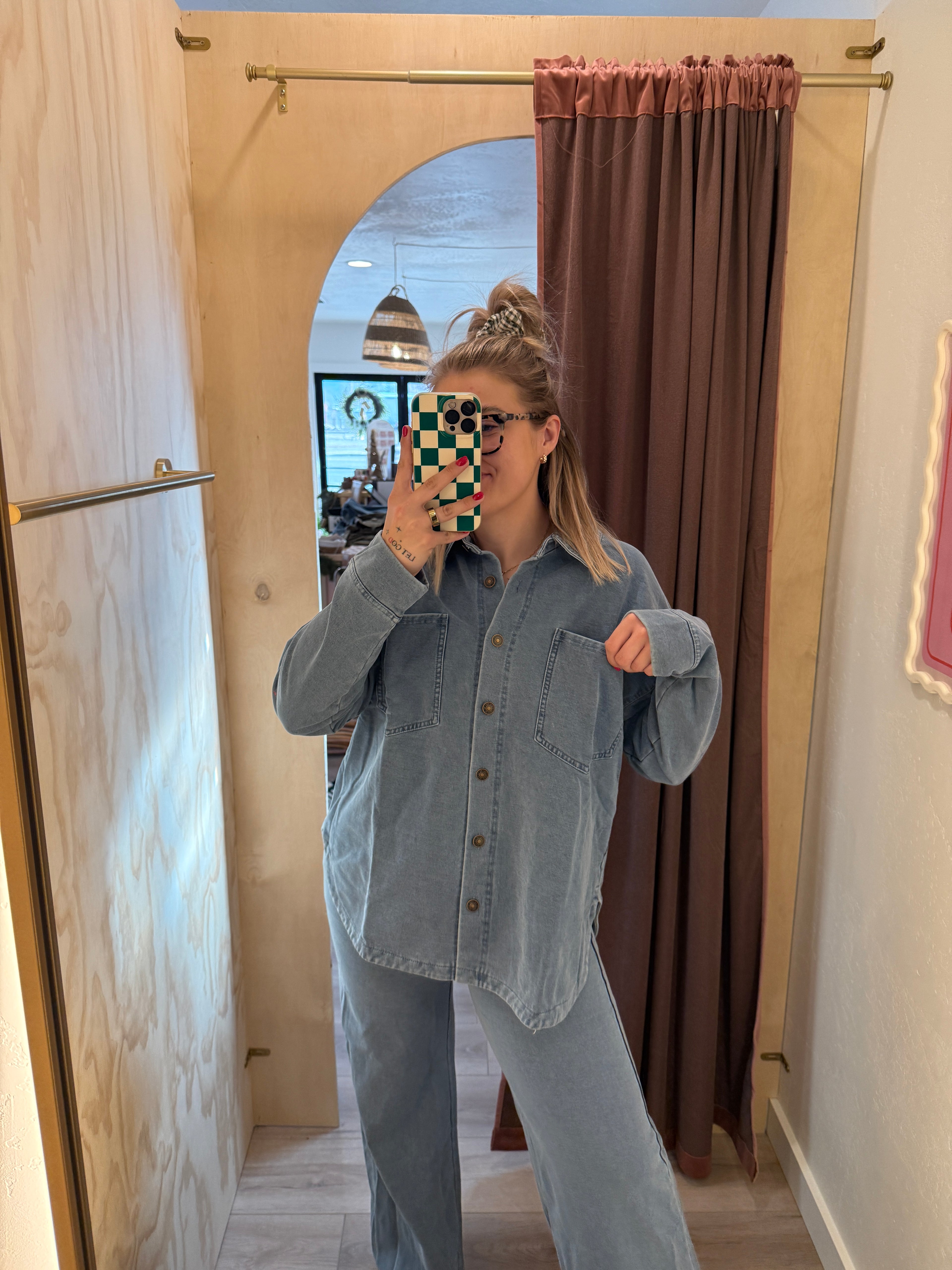 Button Down Knit Denim Jacket (Multiple Colors)